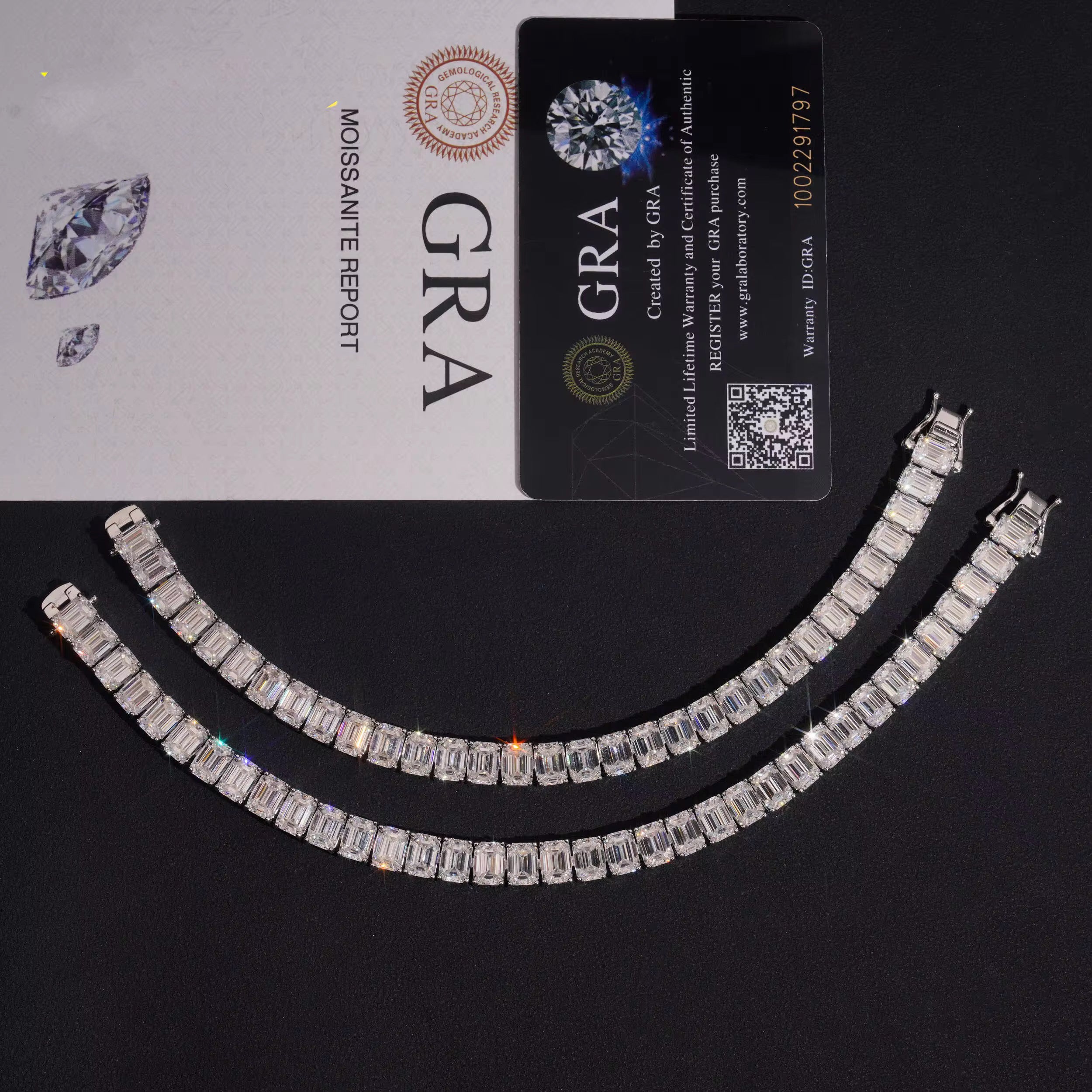 Emerald Cut VVS Moissanite Diamond Tennis Bracelet Silver 925