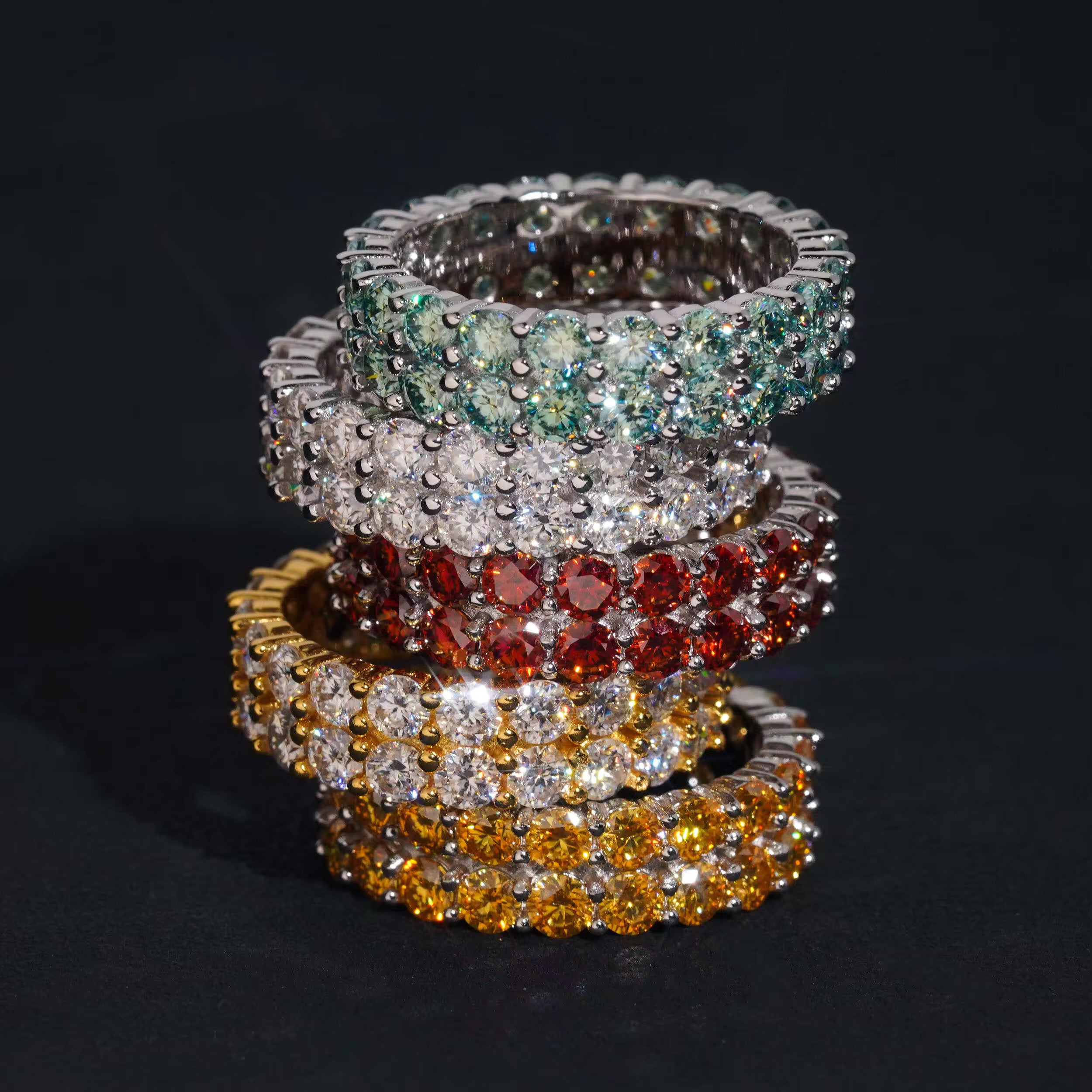 Double Rows 3MM VVS Color Moissanite Eternity Ring Band