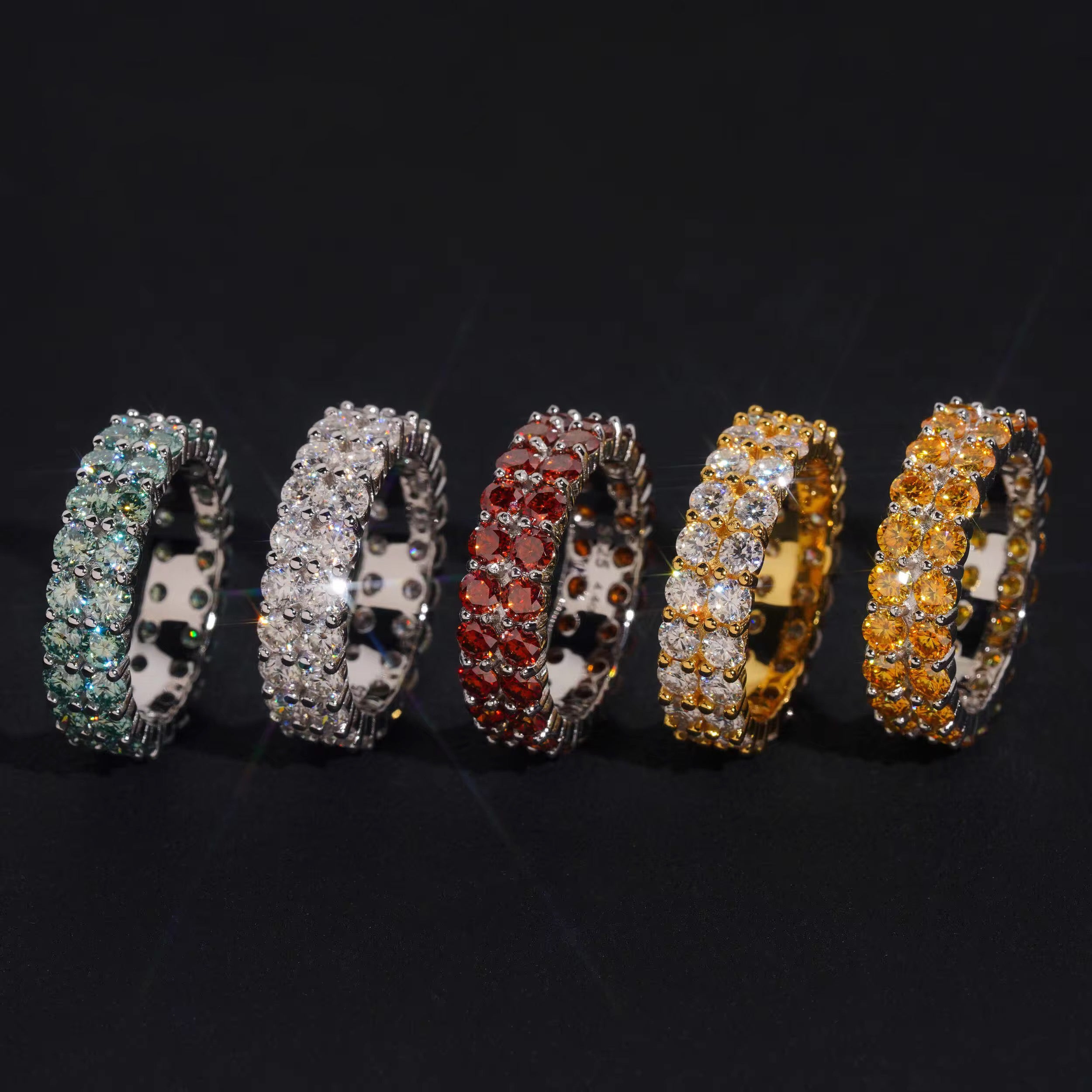 Double Rows 3MM VVS Color Moissanite Eternity Ring Band