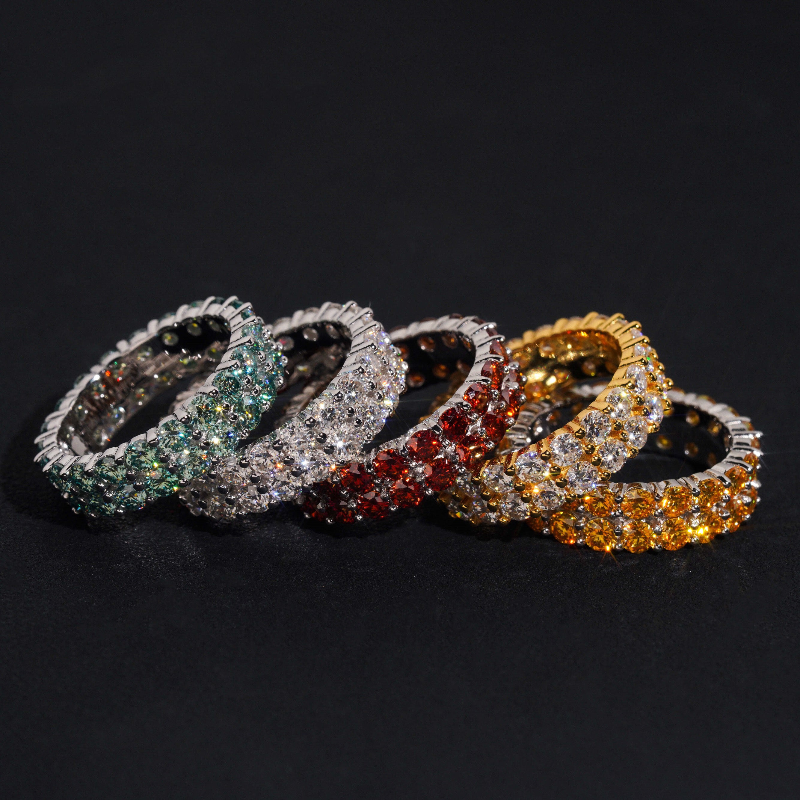Double Rows 3MM VVS Color Moissanite Eternity Ring Band