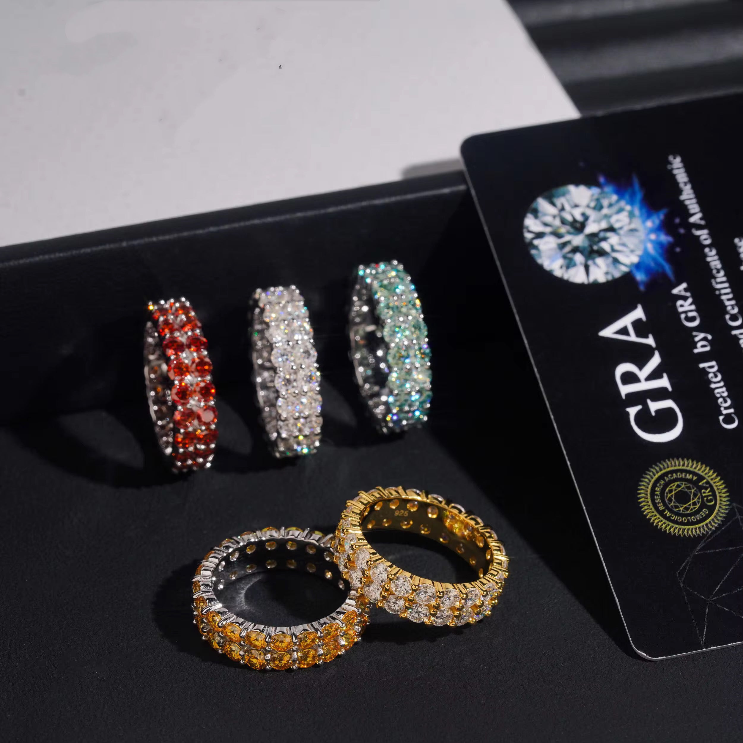 Double Rows 3MM VVS Color Moissanite Eternity Ring Band