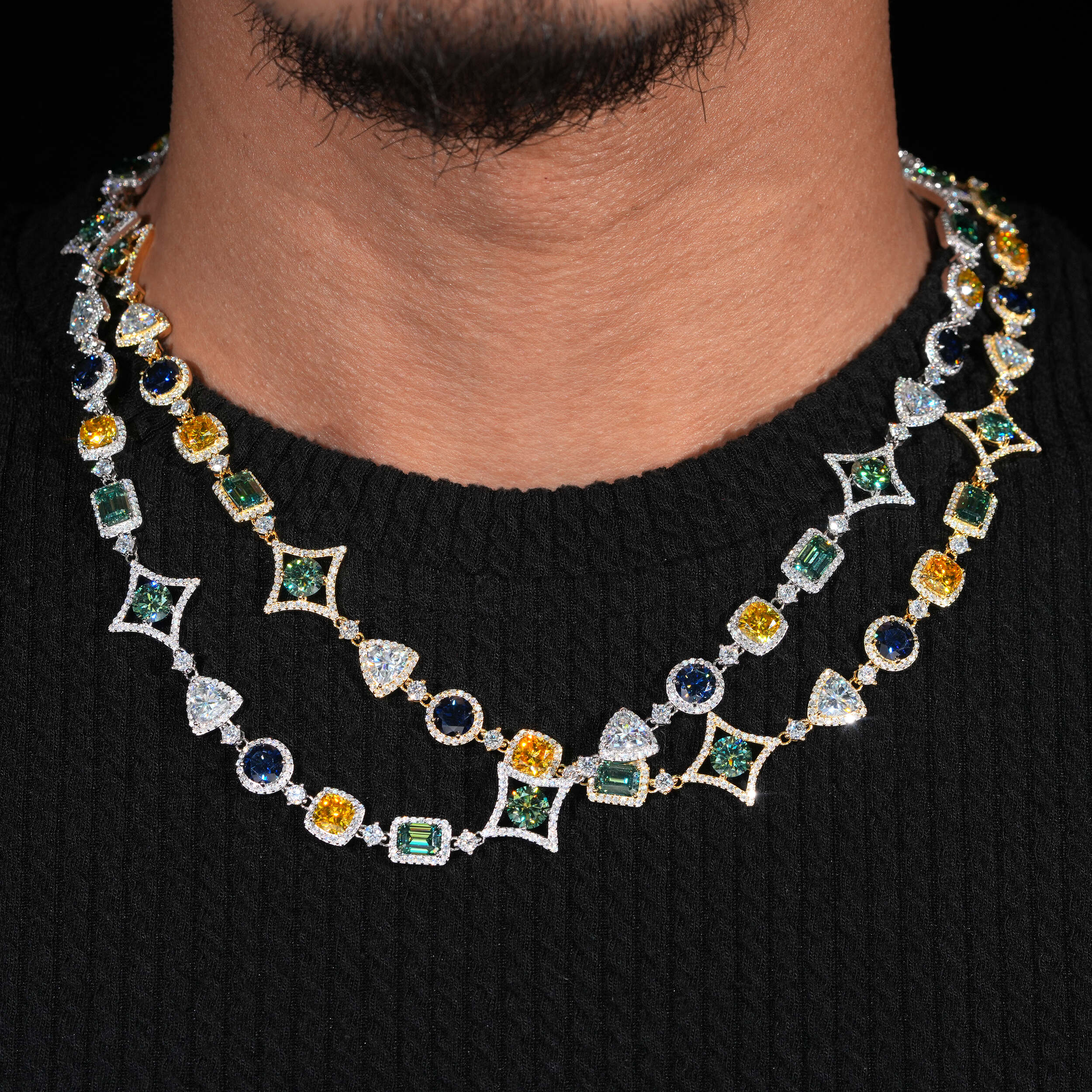New Arrival Colorful VVS Moissanite Diamond Tennis Link Chain Necklace