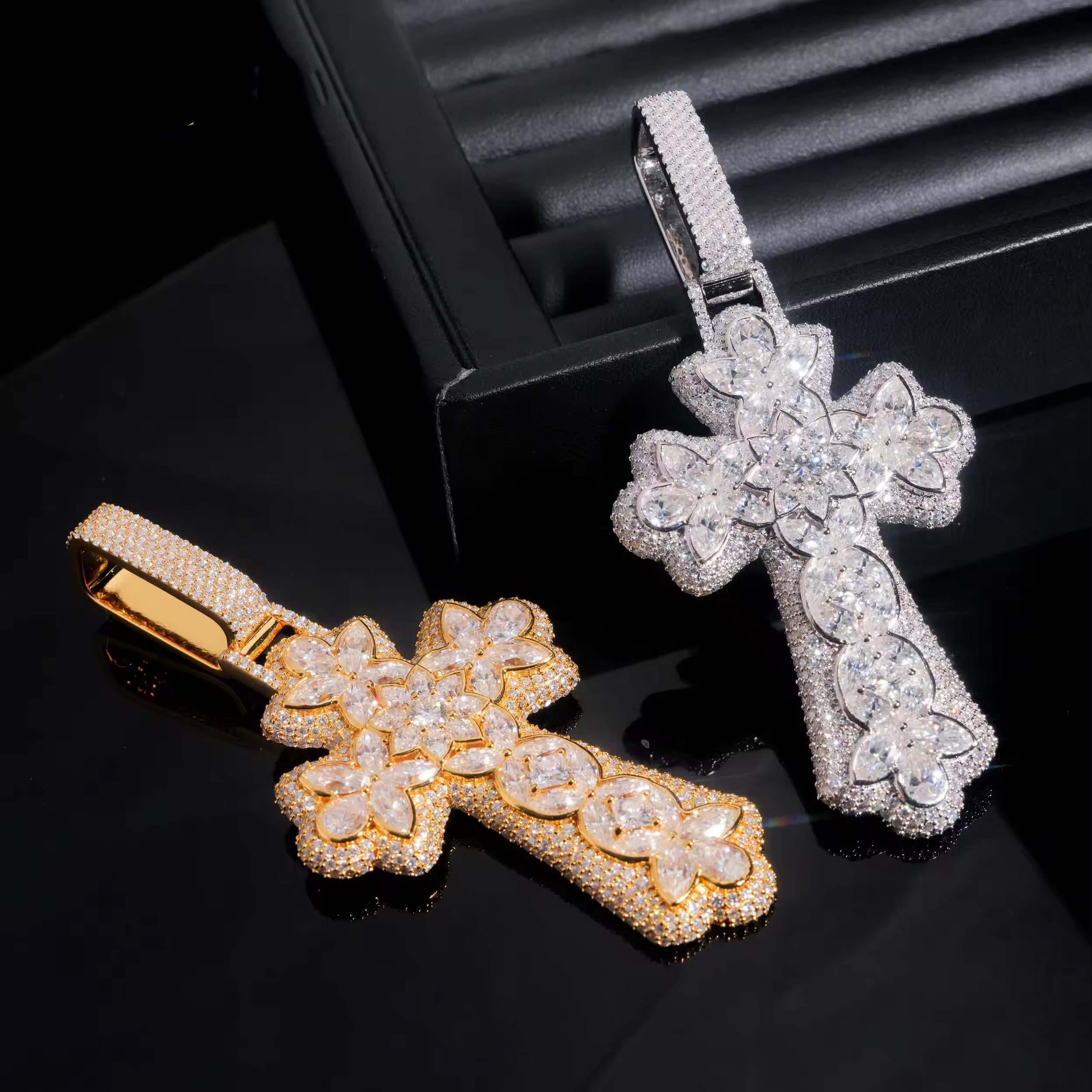 3Inch Fancy Cut VVS Moissanite Diamond Cross Pendant