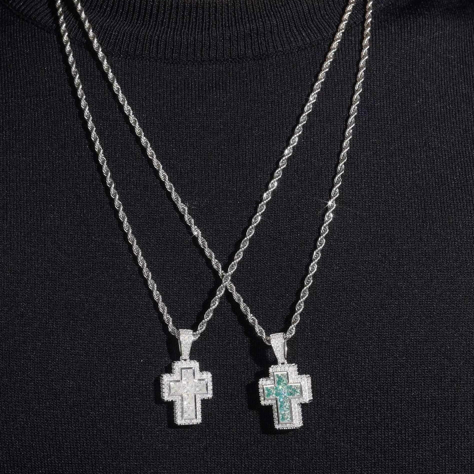 Mini Size Princess Cut Moissanite Cross Pendant For Unisex