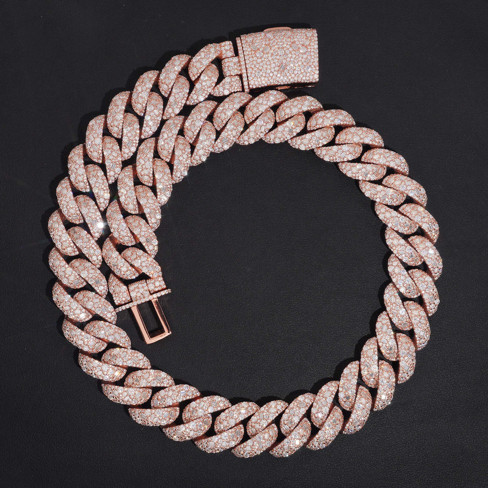 20MM Mosaic Setting Round Mix Baguette Cut Moissanite Cuban Chain