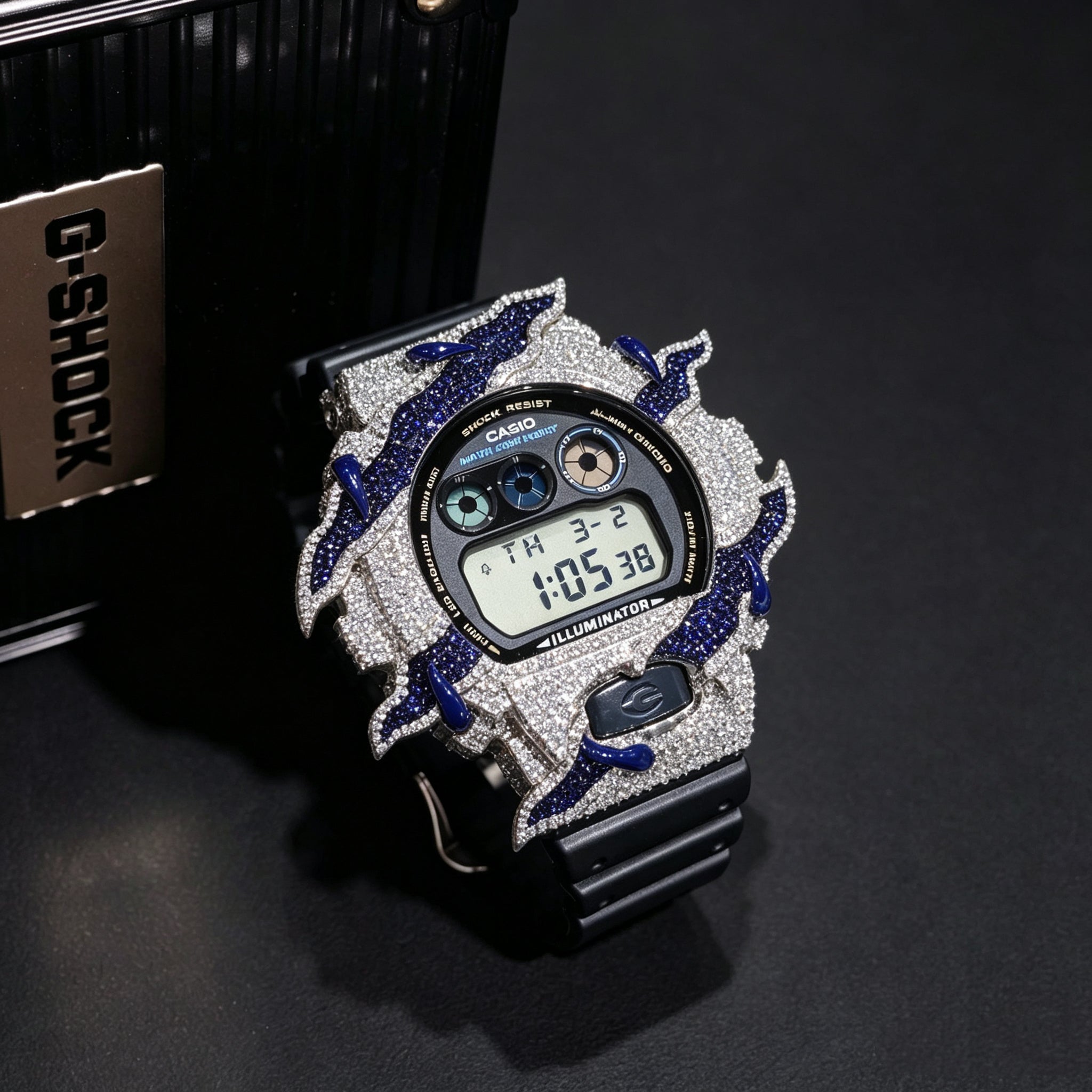 Unique Deisgn Sapphire Lightning Iced Out G Shock Watch Moissanite