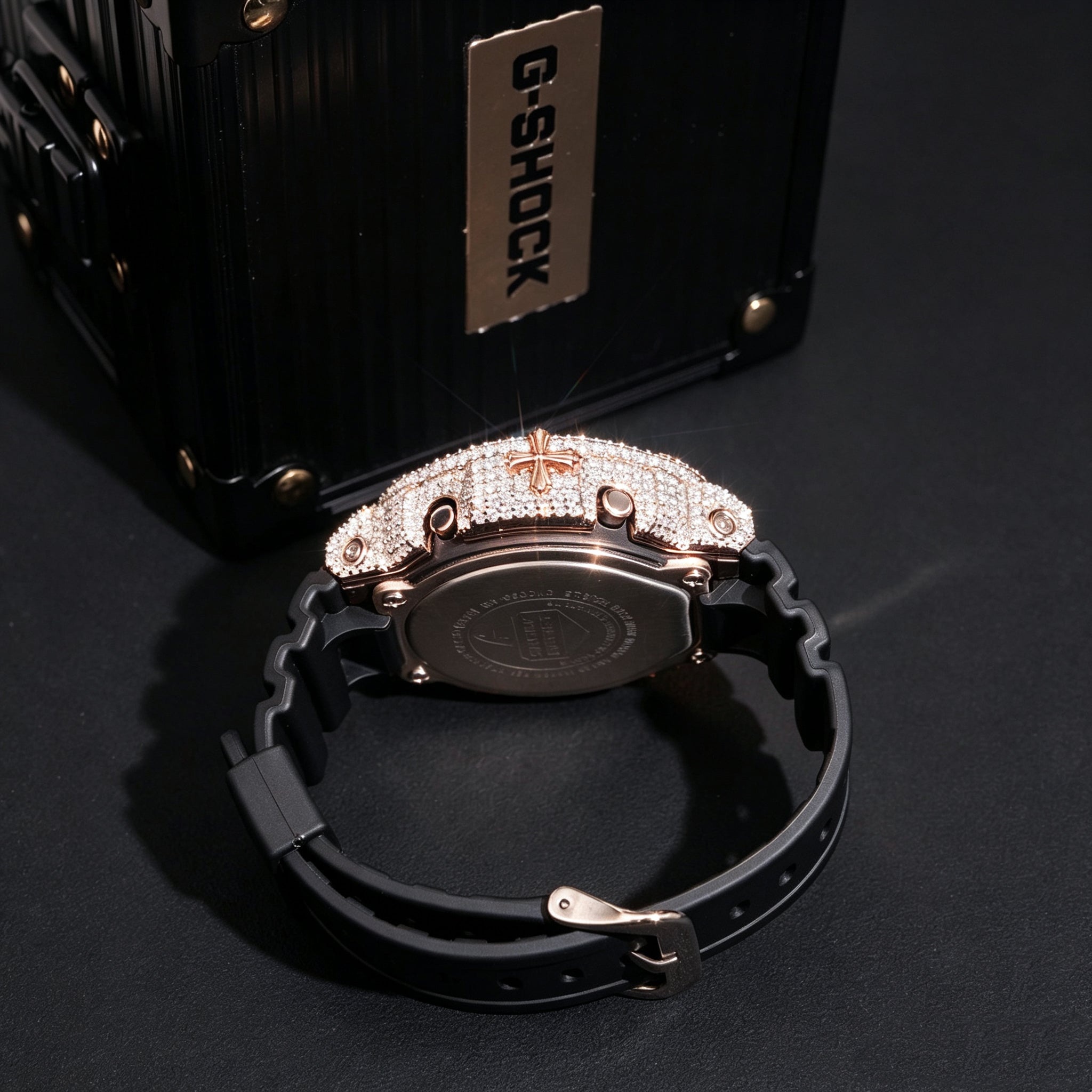 Rose Gold Two Tone Cross Feature Moissanite G Shock Watch