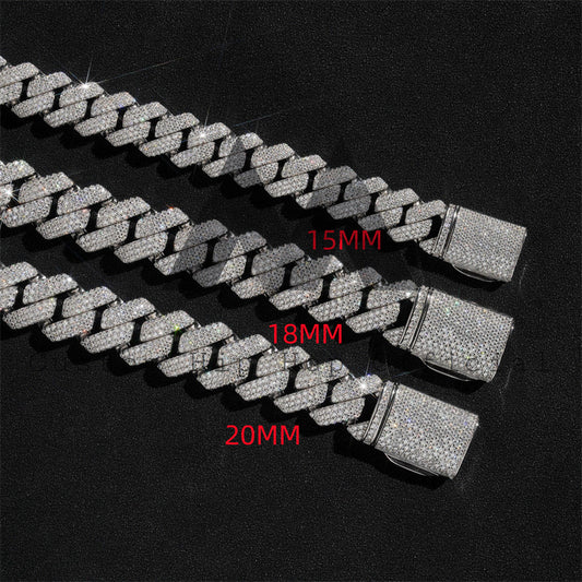 Iced Out Box Lock Sterling Silver 925 White Gold 15MM 18MM 20MM Moissanite Cuban Link Chain Pass Diamond Tester