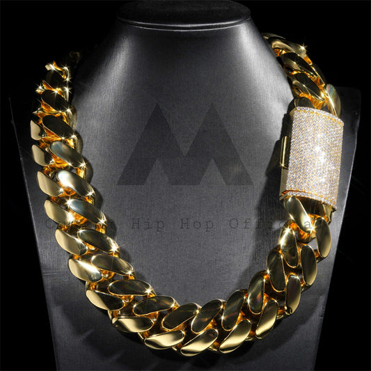 Iced Out 30MM 999 Pure Silver Hand Made Cuban Link Chain With Moissanite Lock For Men