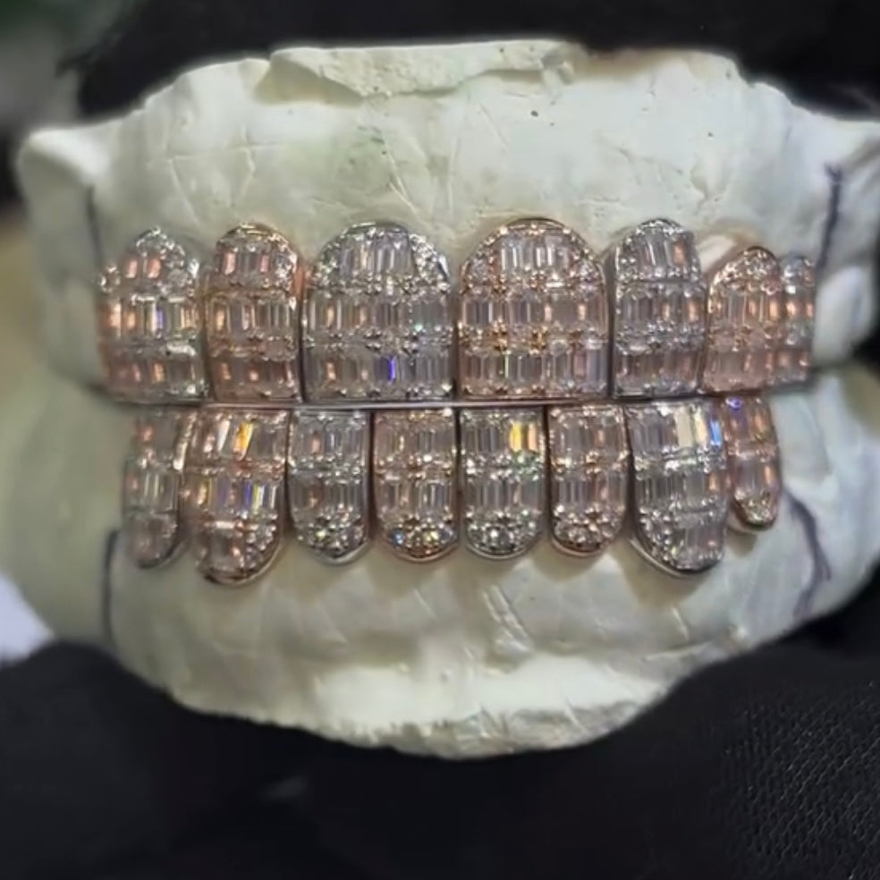8 on 8 Baguette Moissanite Diamond Grillz 14K Rose Gold