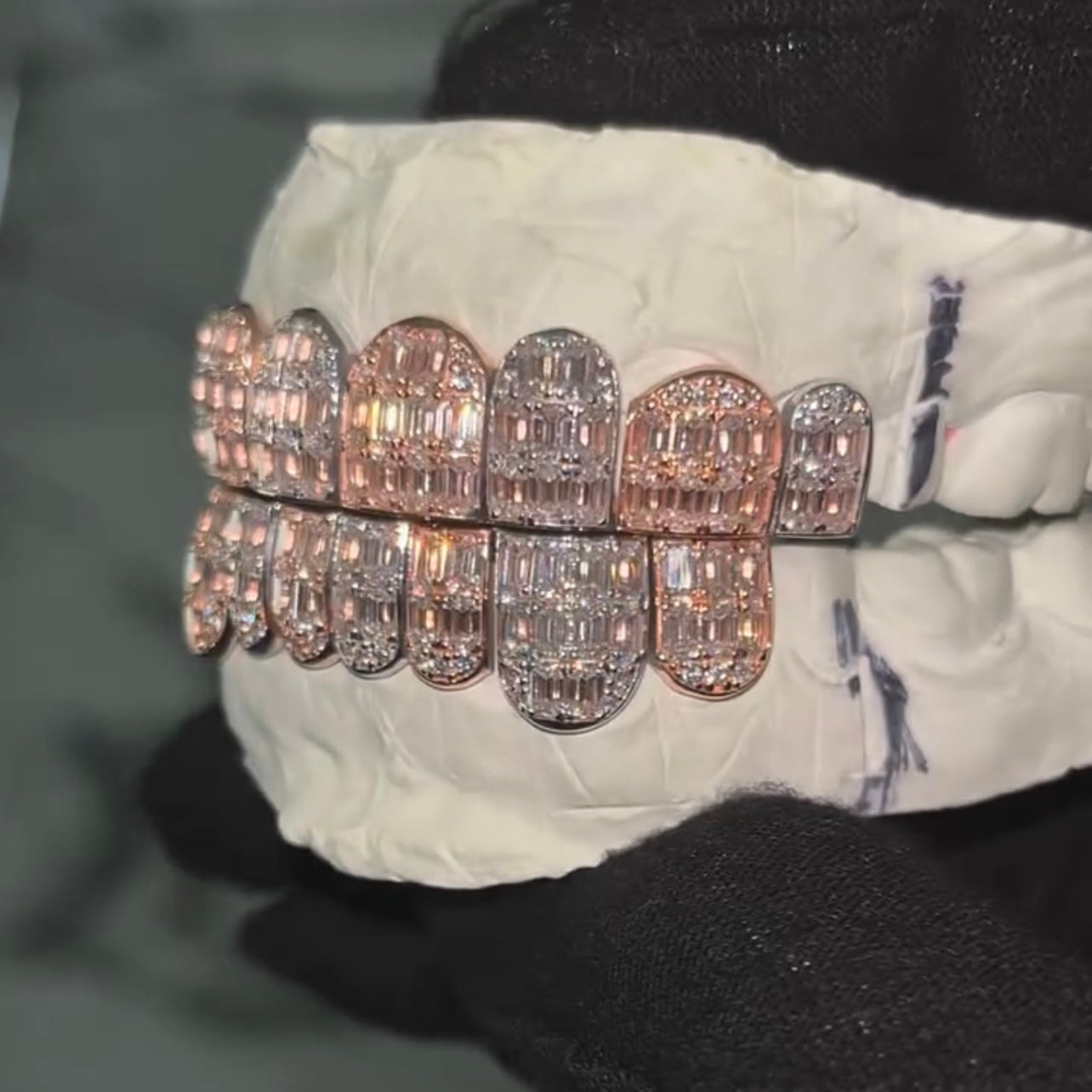 8 on 8 Baguette Moissanite Diamond Grillz 14K Rose Gold
