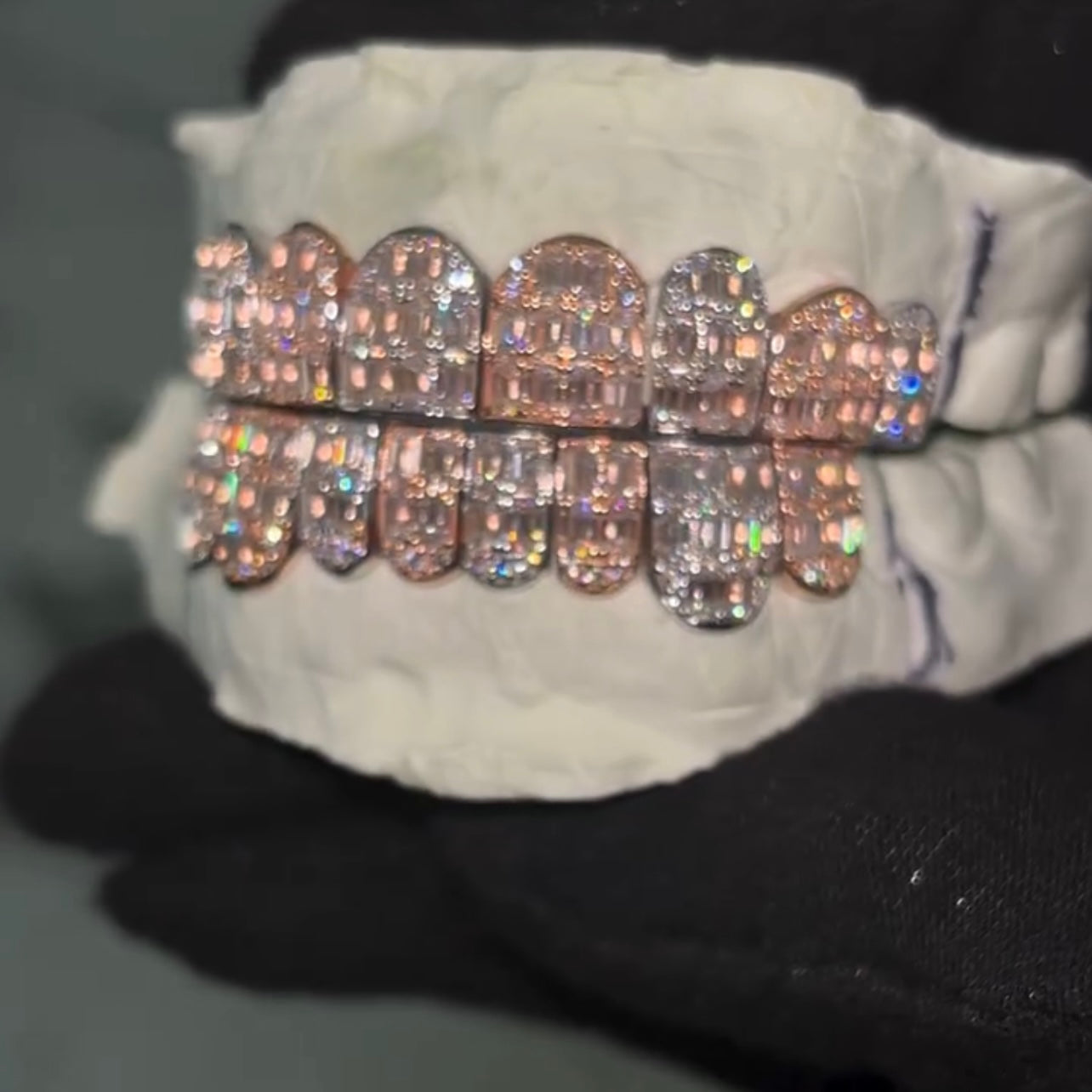 8 on 8 Baguette Moissanite Diamond Grillz 14K Rose Gold