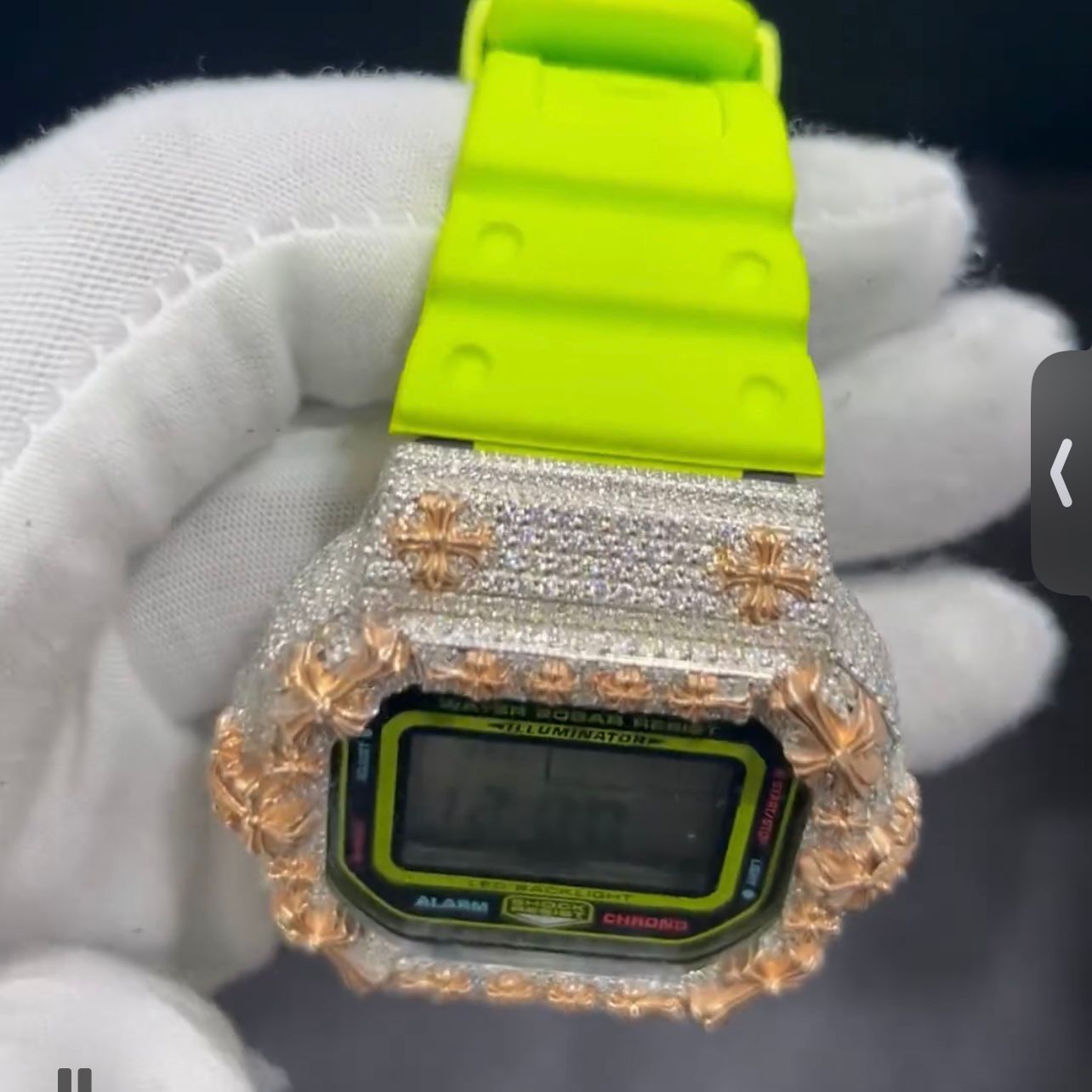 Rose Gold Two Tone Fully Iced Out VVS Moissanite Diamond G Shock DW5600 Watch