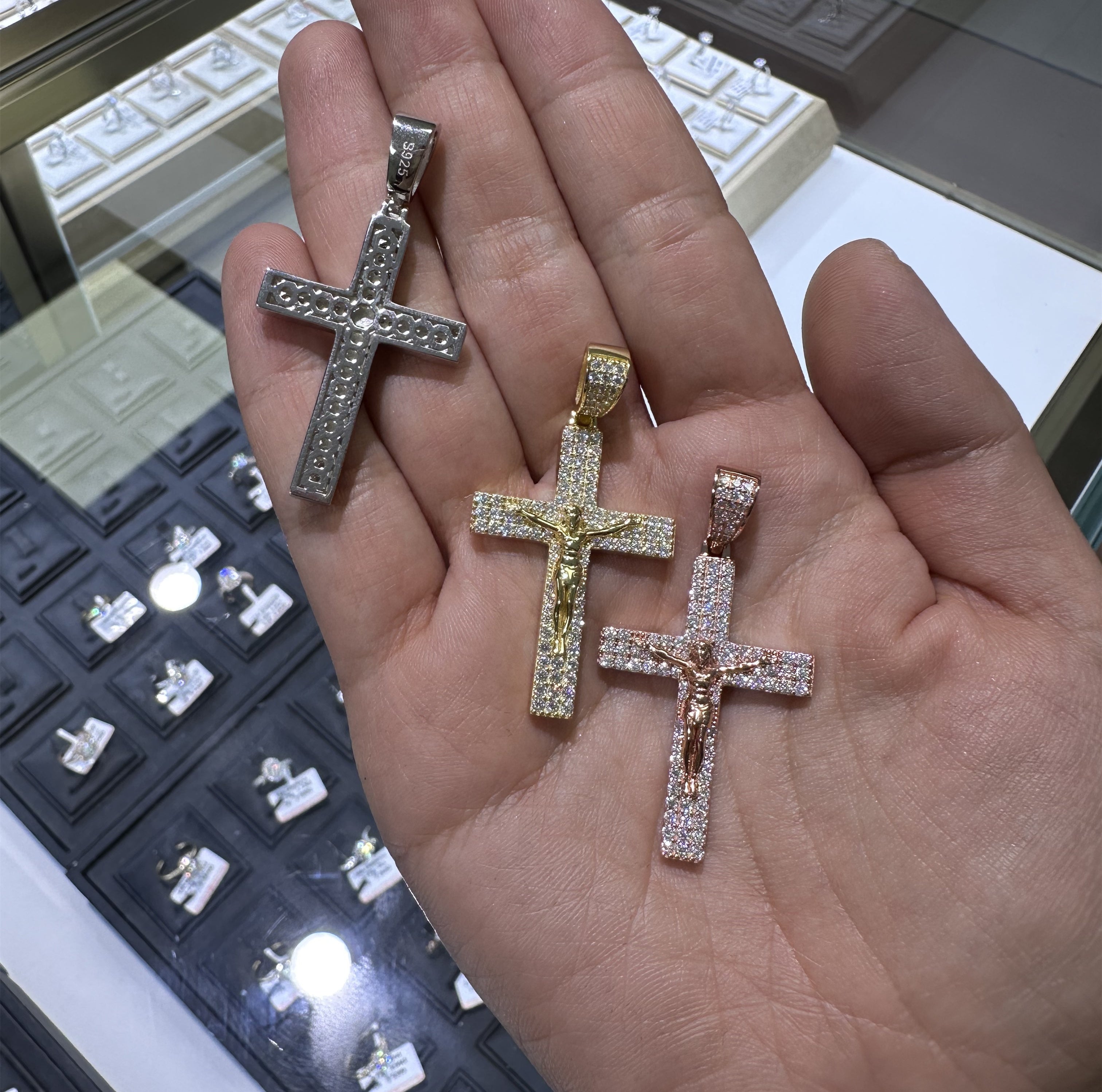 Cross Jesus Pendant Solid Silver Match 3MM Rope Chain