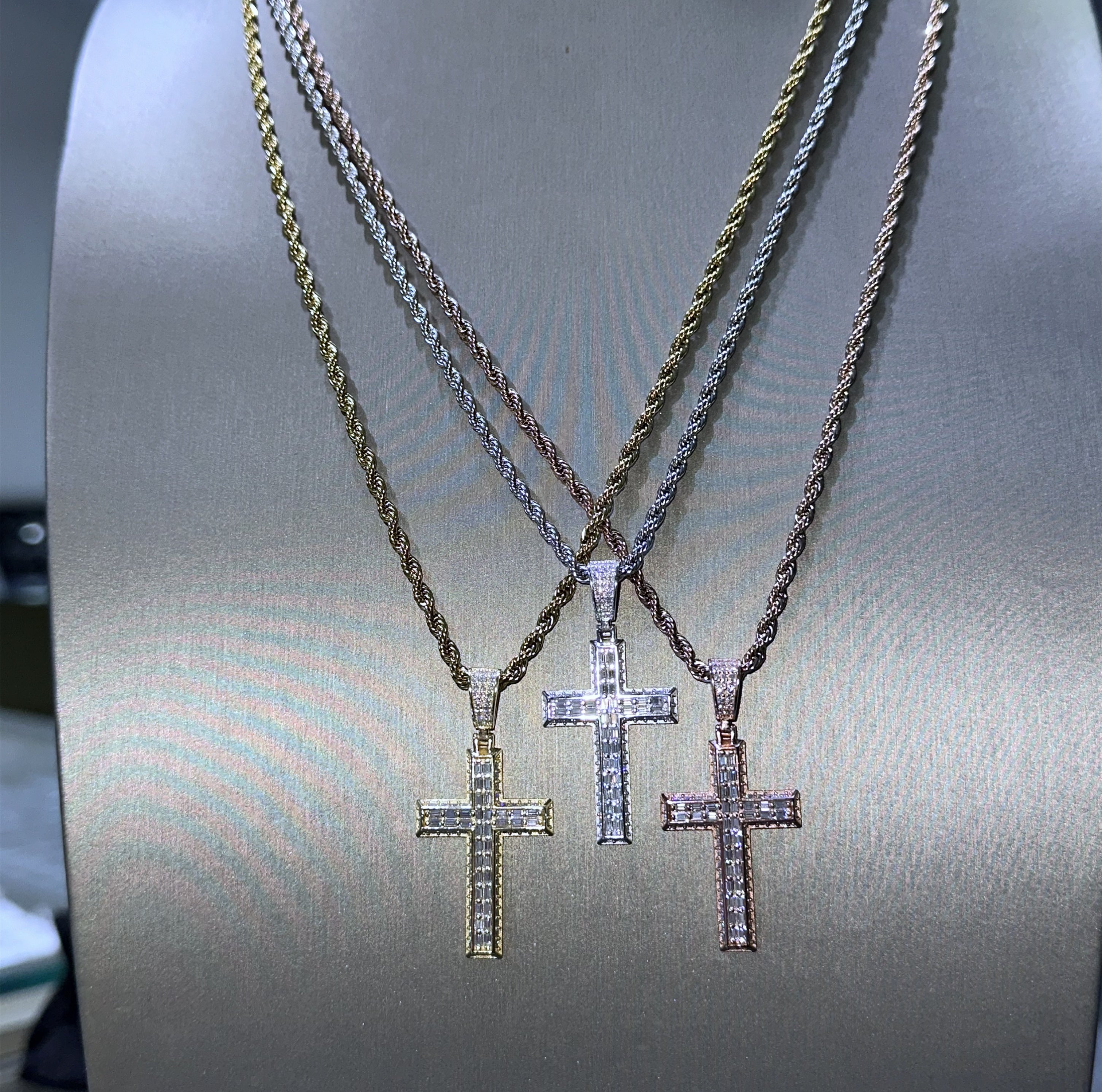 Cross Jesus Pendant Solid Silver Match 3MM Rope Chain