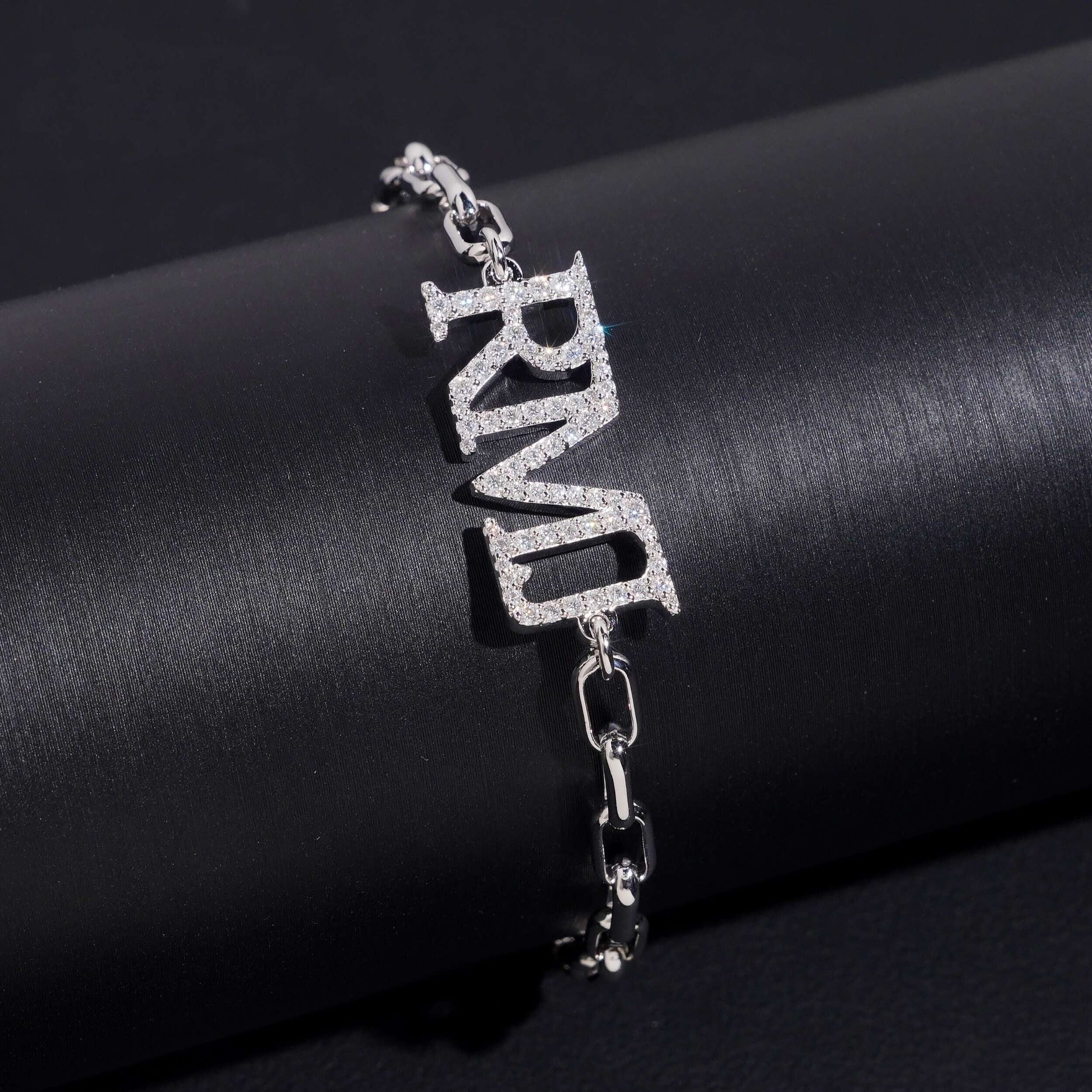 Custom Oval Link Iced Out Moissanite Diamond Name Bracelet