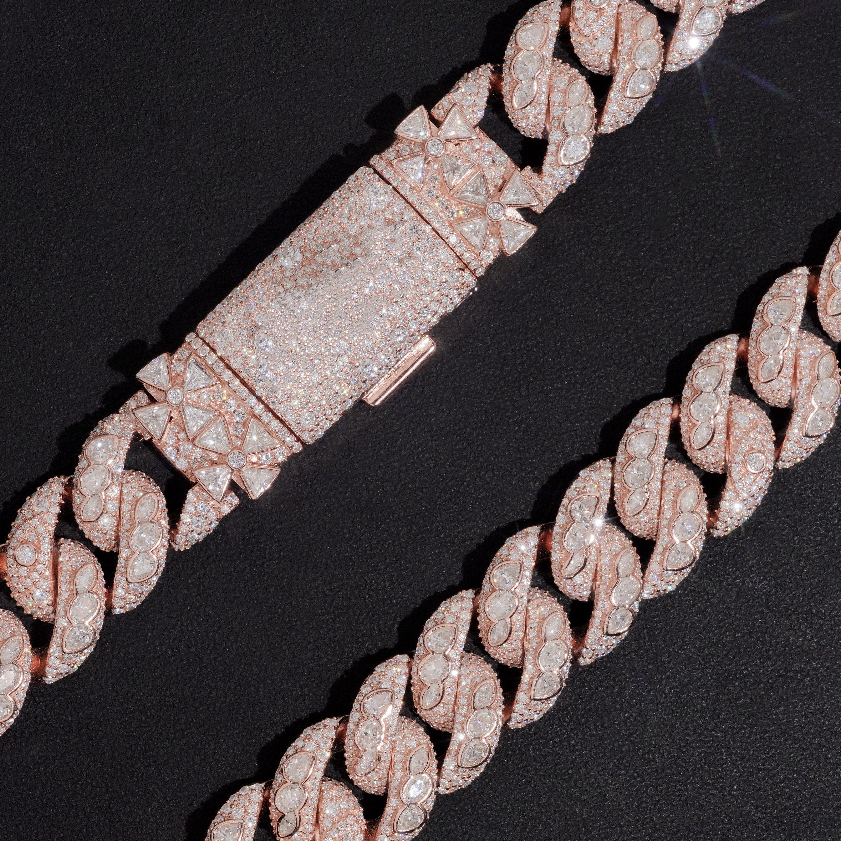 Rose Gold Moissanite Diamond 18MM Fancy Cut Cuban Link Chain