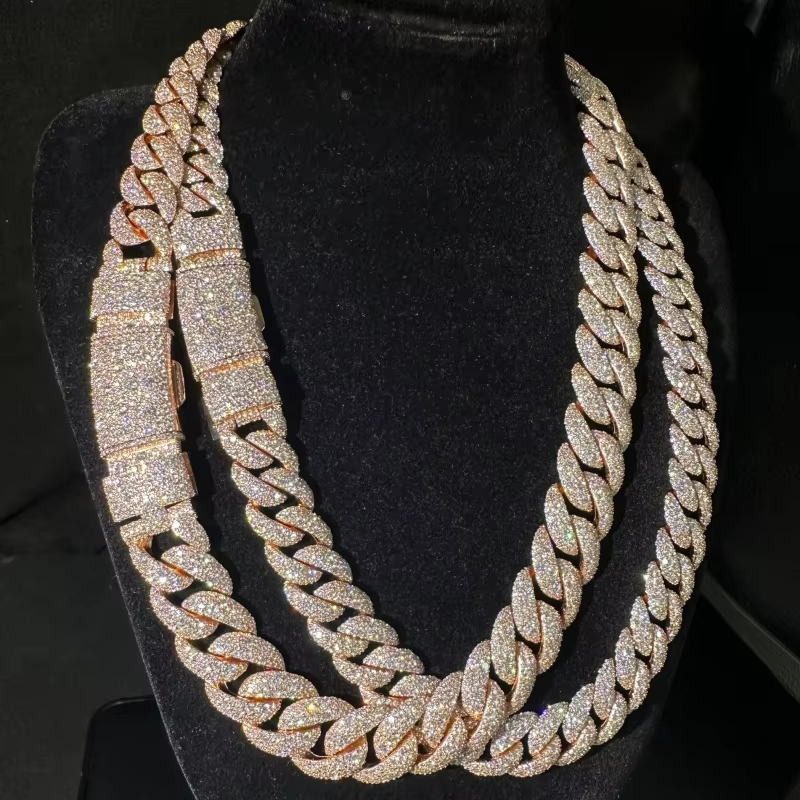 18mm Mosaic-Set diamond Cuban Link Chain 14K Gold