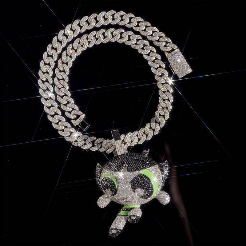 Stylish 925 Sterling Silver Moissanite Iced Out Custom Pendant The Powerpuff Girls