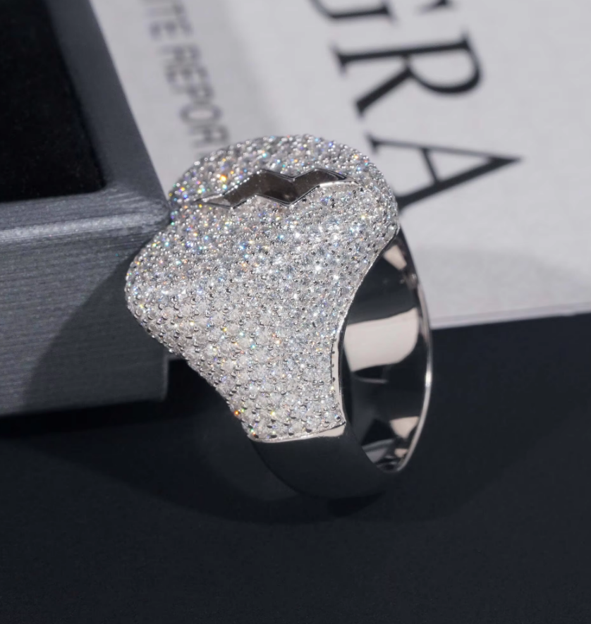 Moissanite Diamond Hip Hop Ring, Broken Heart Ice-Out Design