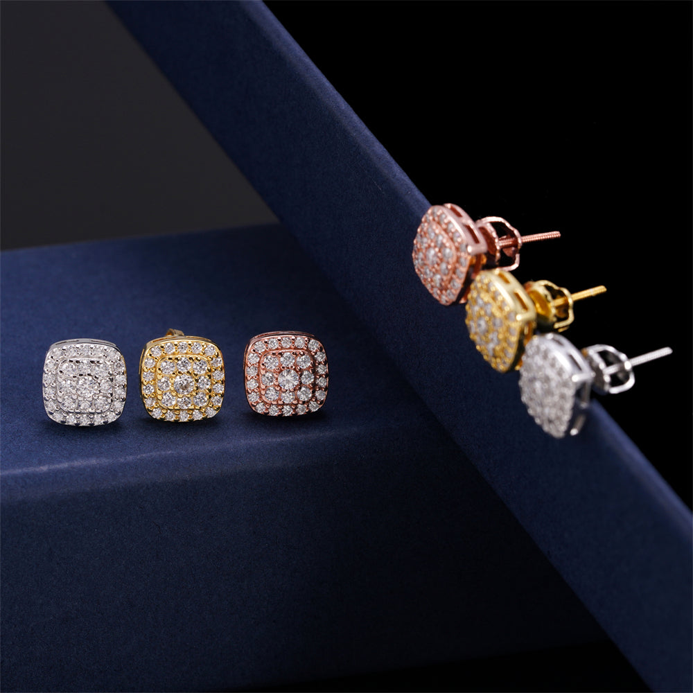 925 Sterling Silver Three Colors Moissanite Earrings Hip Hop Iced Out Hip Hop Jewelry