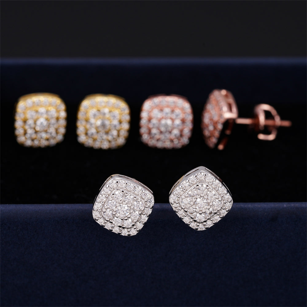 925 Sterling Silver Three Colors Moissanite Earrings Hip Hop Iced Out Hip Hop Jewelry