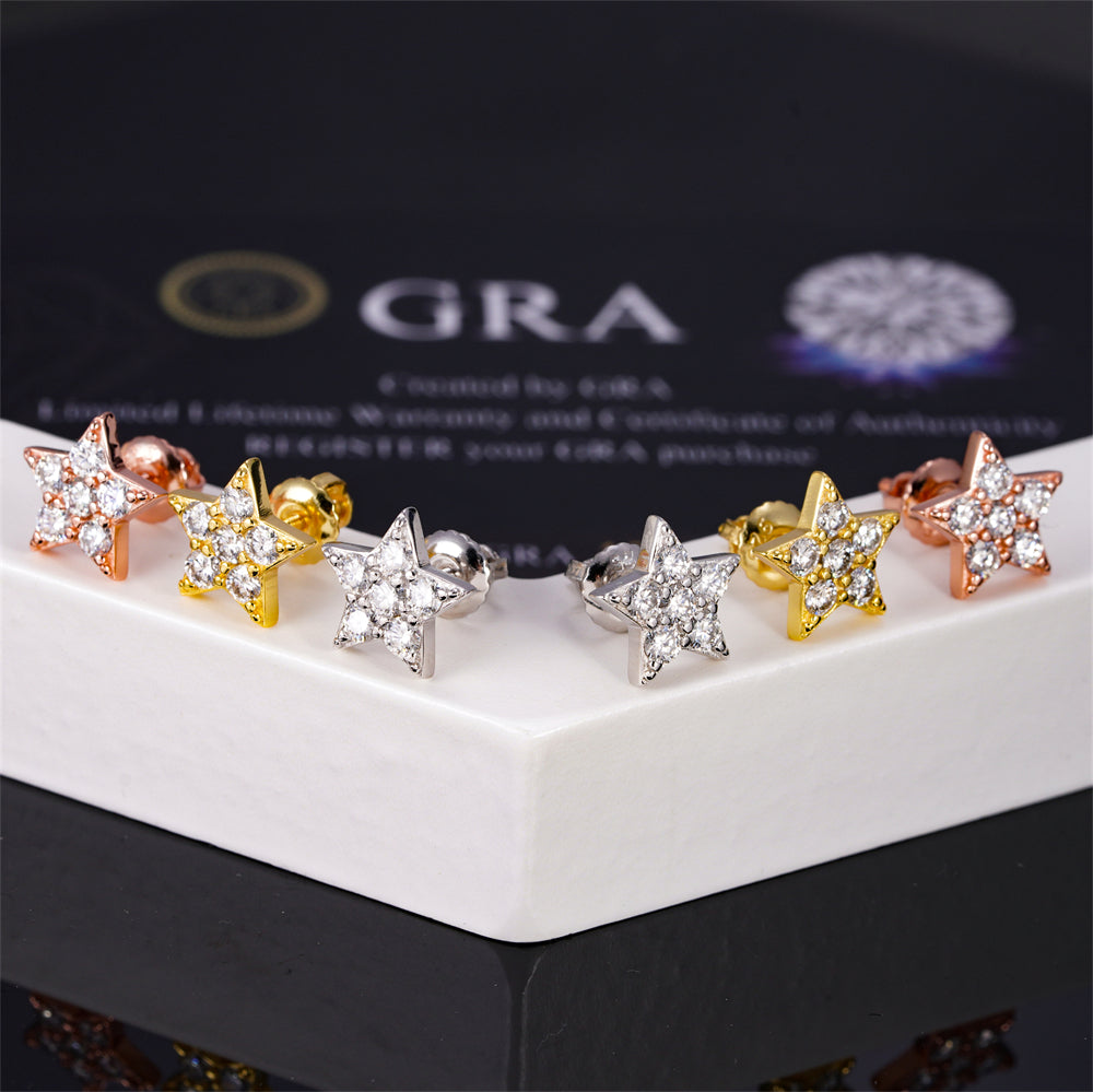 Small Size 925 Sterling Silver Star Moissanite Earrings Available In Three Colors