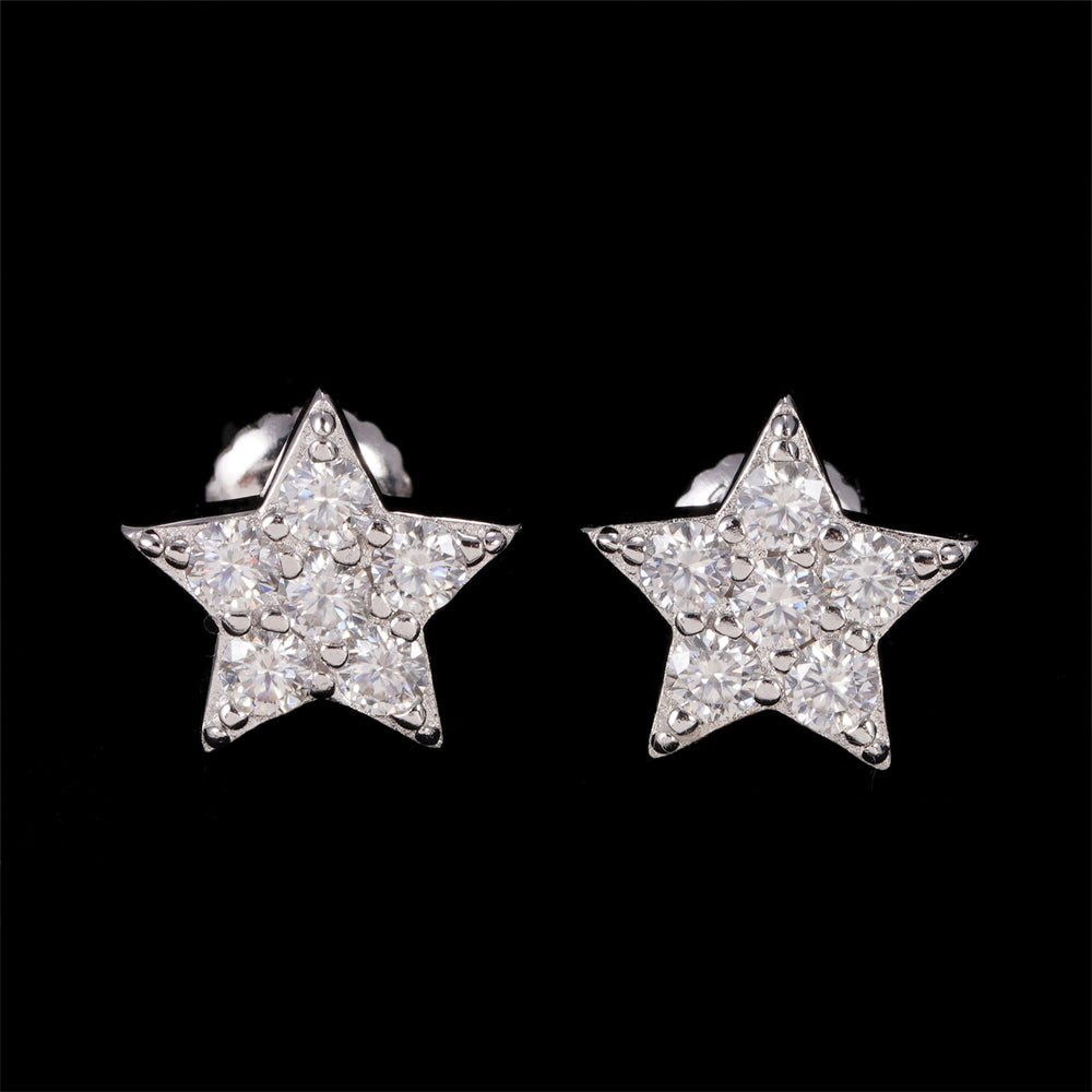 Small Size 925 Sterling Silver Star Moissanite Earrings Available In Three Colors