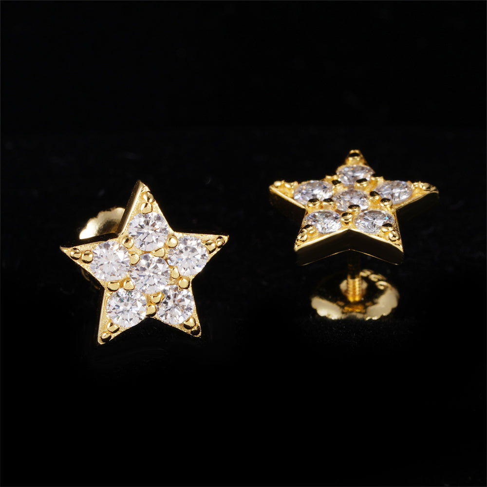 Small Size 925 Sterling Silver Star Moissanite Earrings Available In Three Colors