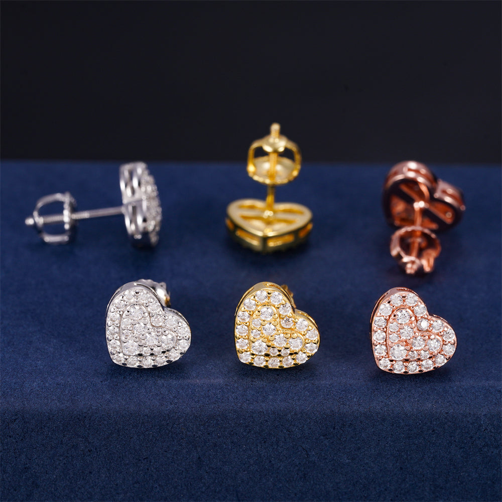Jewelry Gift Heart Shaped Moissanite Stud Earrings Screw Back For Women
