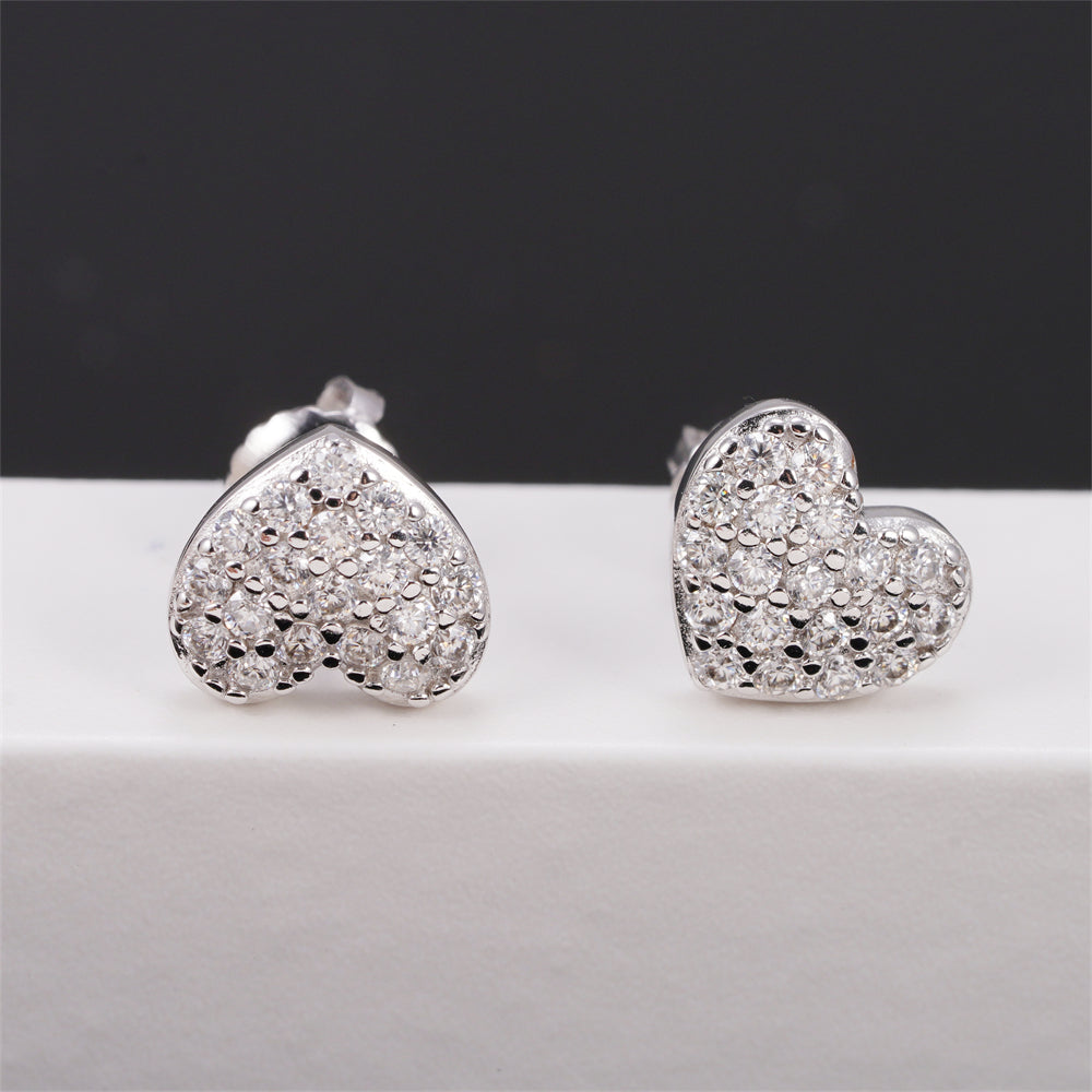 Mini Size Heart Shaped Moissanite Earrings Screw Back Solid Silver