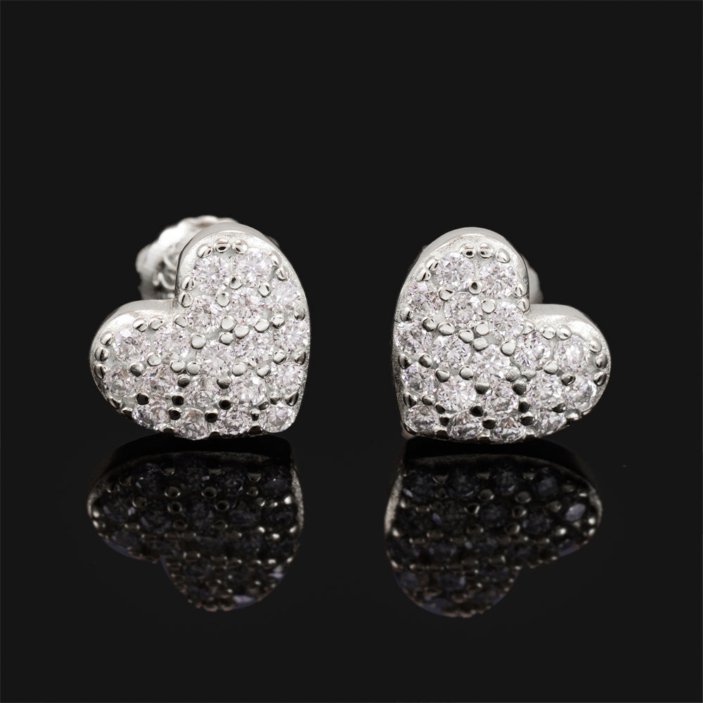 Mini Size Heart Shaped Moissanite Earrings Screw Back Solid Silver
