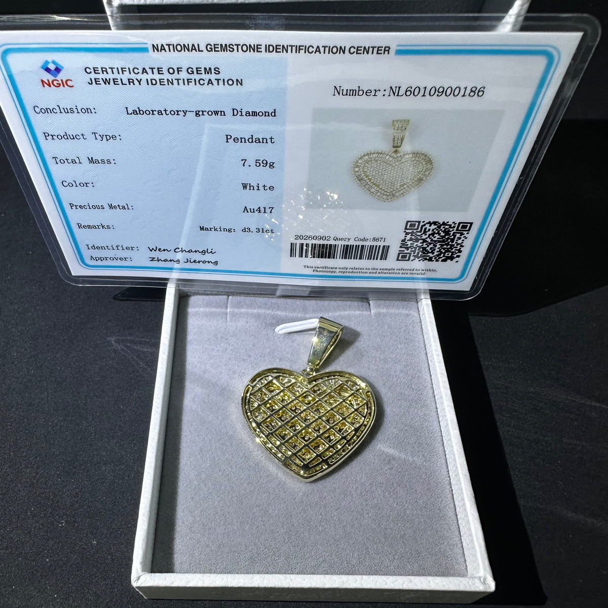 10K Yellow Gold Baguette Cut Lab Diamond Heart Pendant Charm