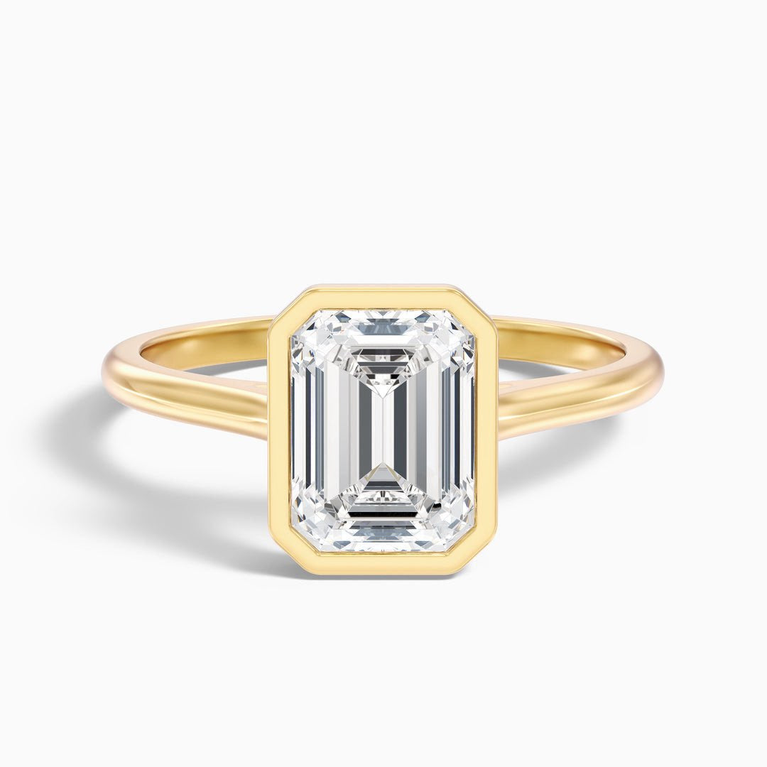 2 Carat Emerald Cut Bezel Set Lab Grown Diamond Ring in 14k Yellow Gold
