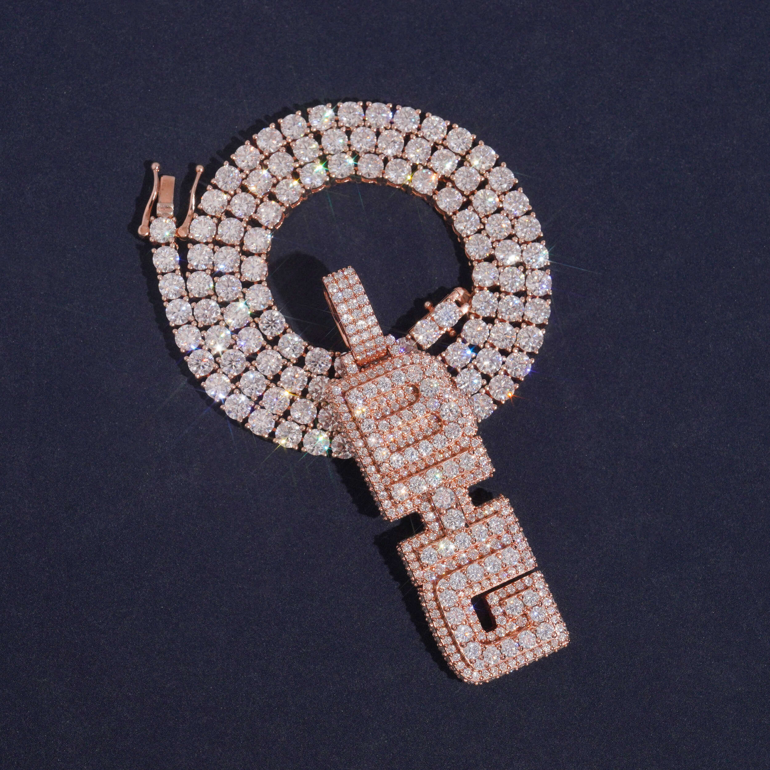 "BIG" Custom Moissanite Name Pendant 14K Gold