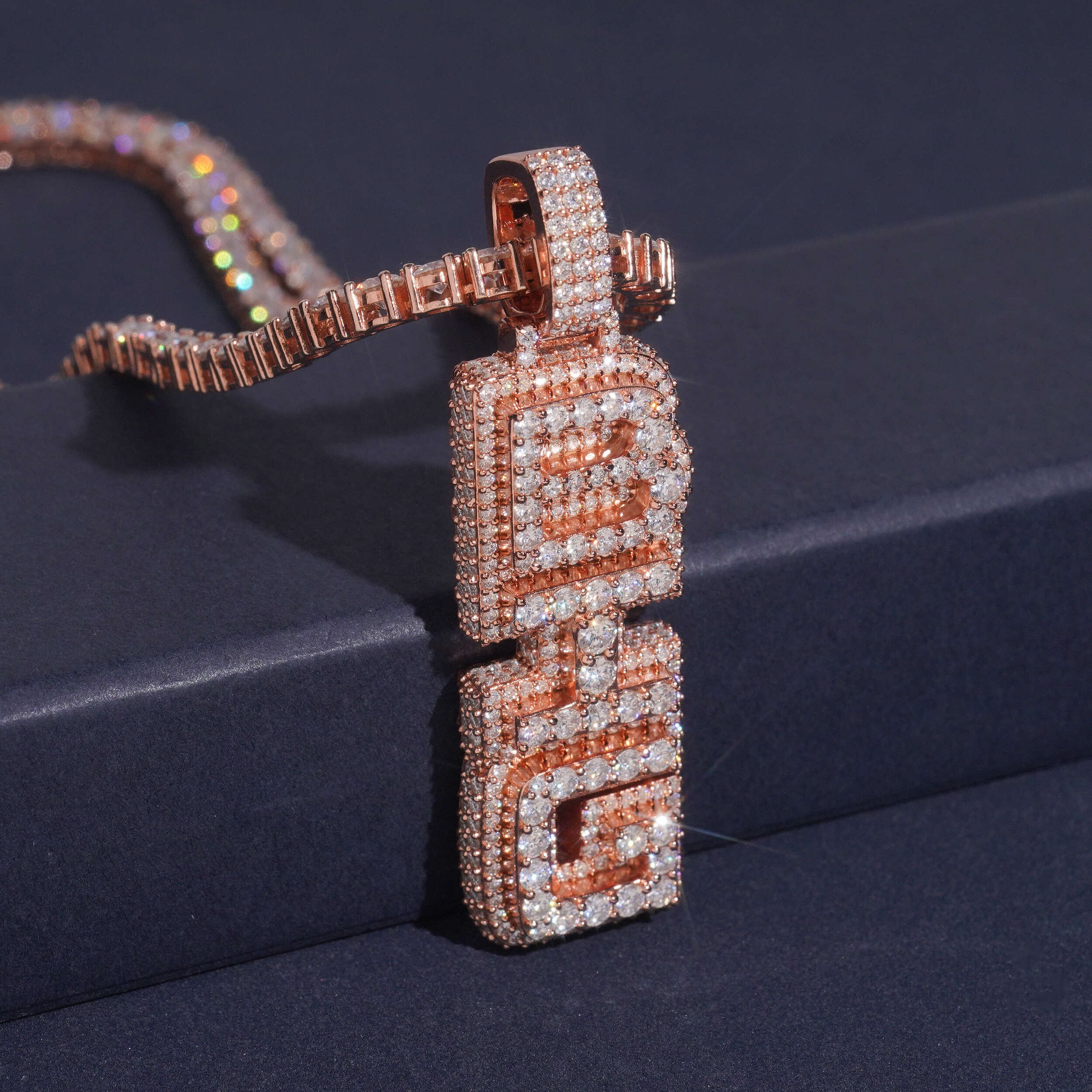 "BIG" Custom Moissanite Name Pendant 14K Gold