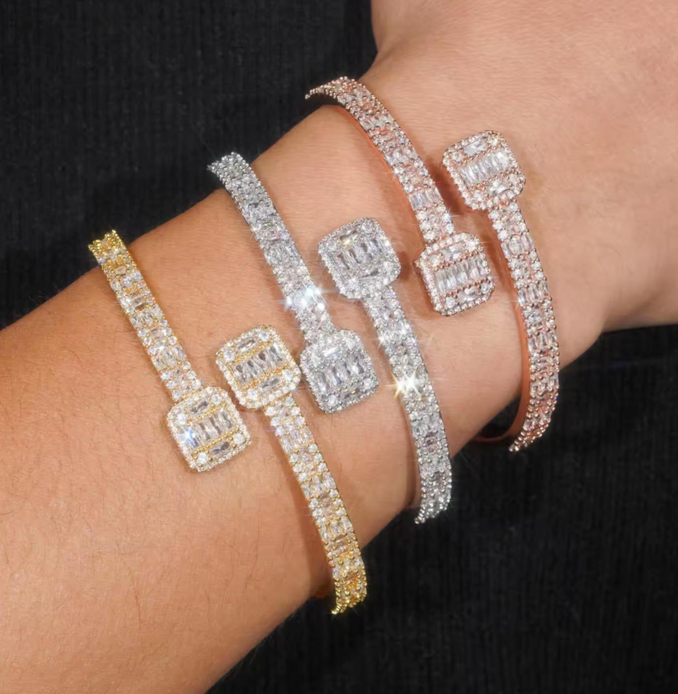 925 Sterling Silver Iced Out Moissanite Hip Hop Jewelry Bangle Bracelet
