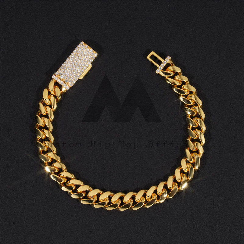 925 Sterling Silver 8MM Hand Made Plain Cuban Link Bracelet With Moissanite Lock