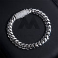 Solid Silver 925 Plain Cuban Link Bracelet 8MM With Moissanite Lock