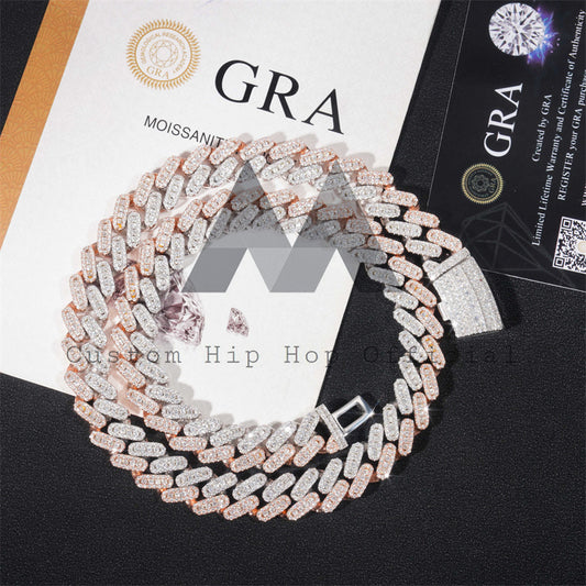 New Arrival Rose Gold Mix White Gold Moissanite Cuban Chain 13MM With Curve Clasp Iced Out Hip Hop
