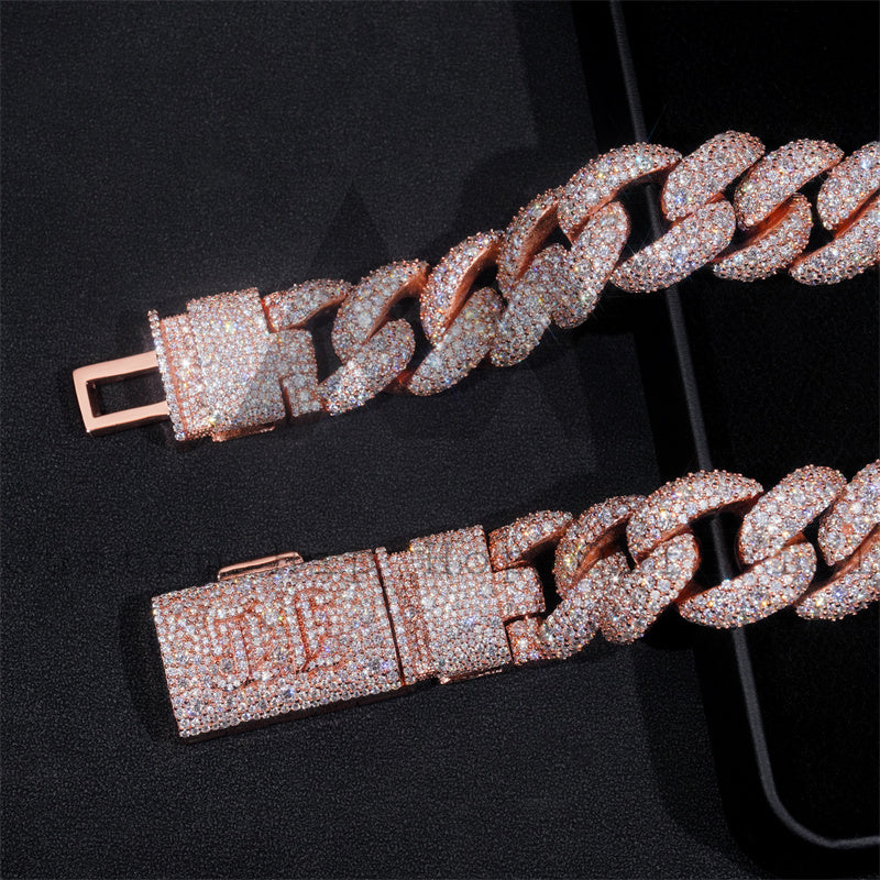 Custom Name Clasp 23MM Mosaic Setting Moissanite Diamond Cuban Link Chain Necklace For Men Rose Gold