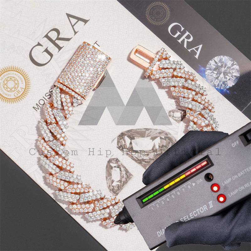 Hip Hop Jewelry 15MM Width Rose Gold Two Tone Solid Silver 925 Moissanite Cuban Link Bracelet5