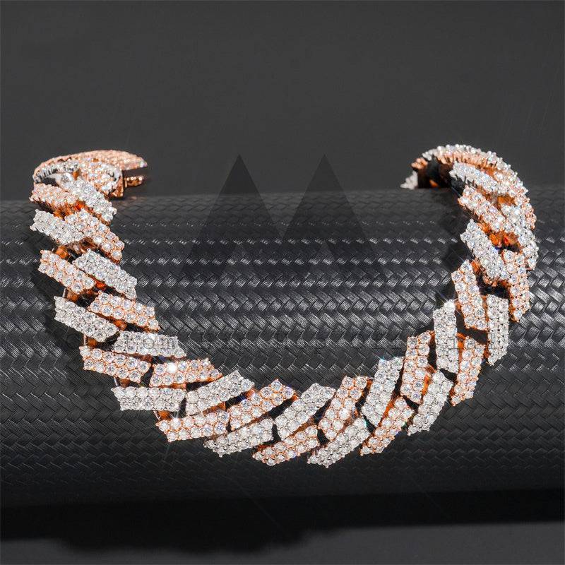 Hip Hop Jewelry 15MM Width Rose Gold Two Tone Solid Silver 925 Moissanite Cuban Link Bracelet3