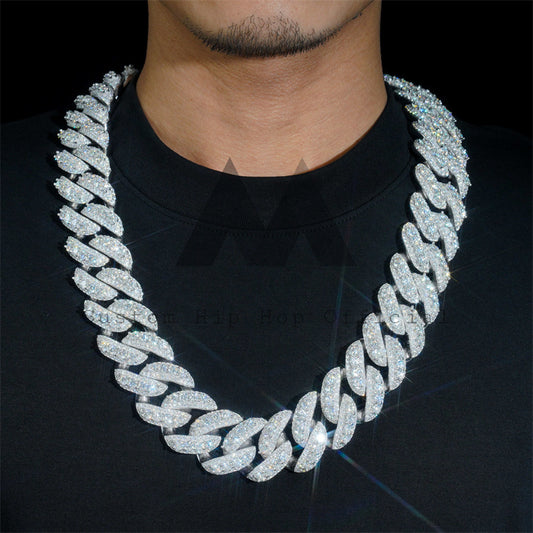 30MM Miami Cuban Link Chain Three Stone Designs Hip Hop Iced Out Moissanite Diamond