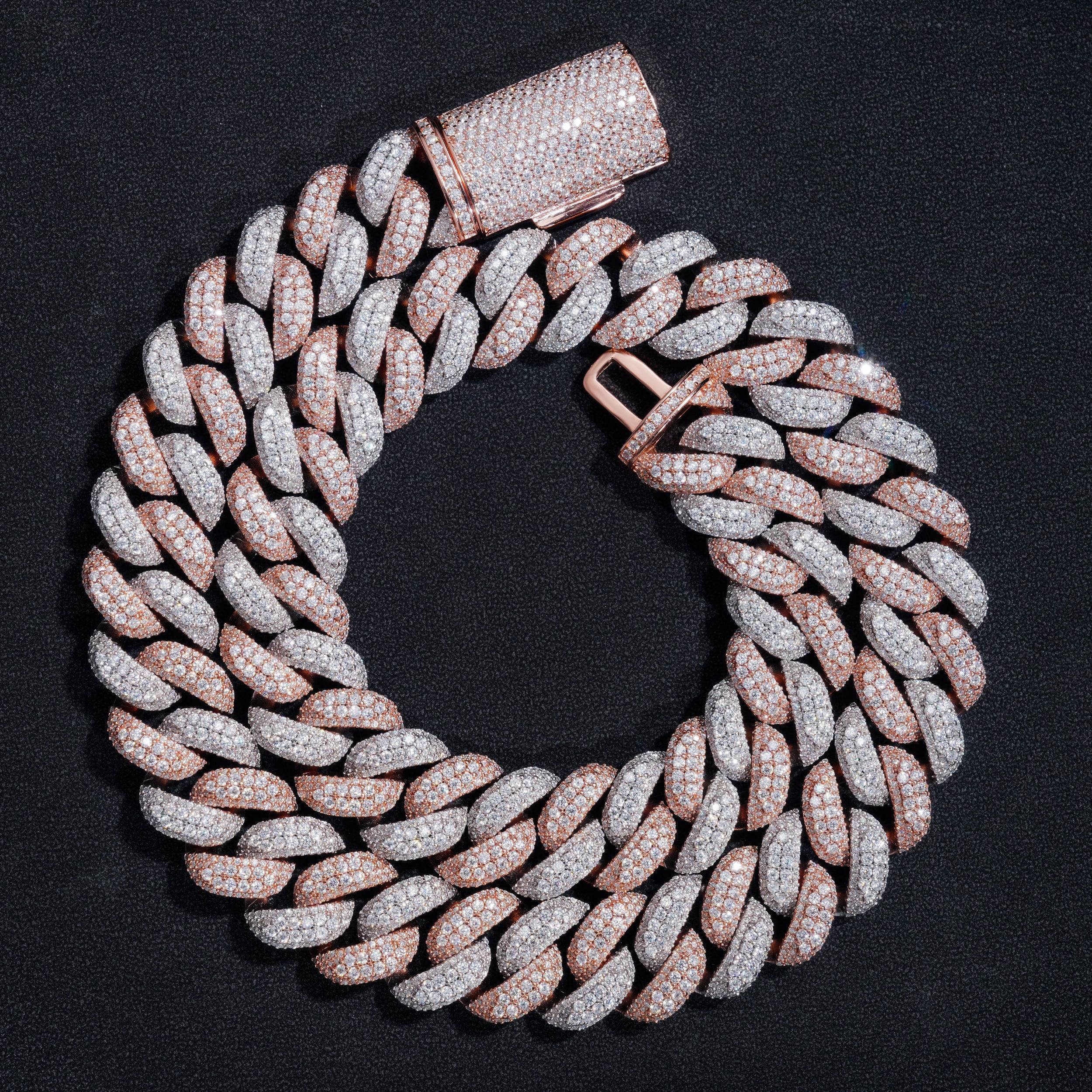 16MM Moissanite Two-Tone Cuban Link Chain 14K Gold