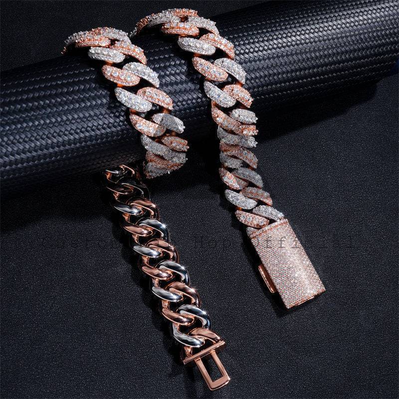 18MM Moissanite Two-Tone Cuban Link Chain 14K Gold
