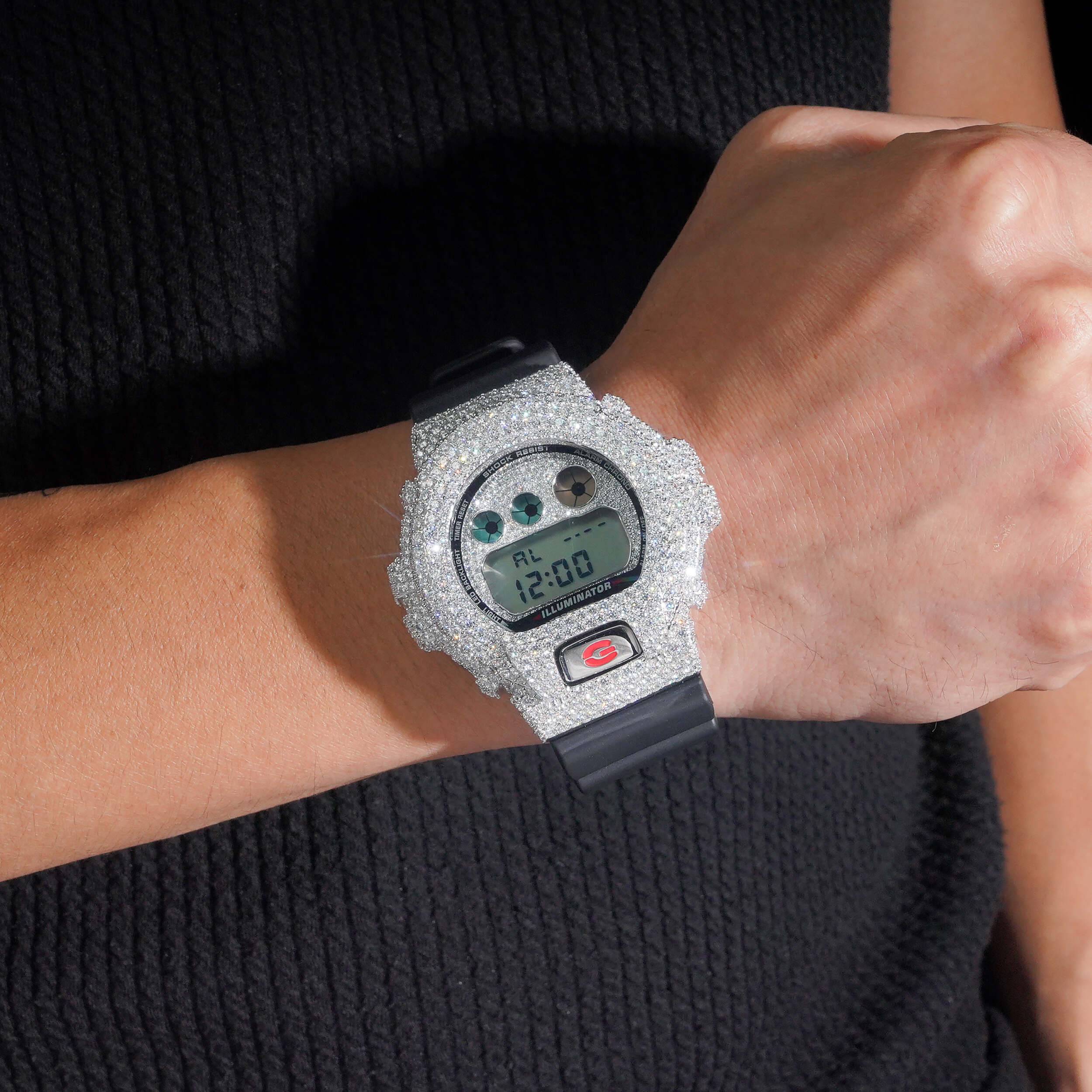 Custom G Shock Iced Out DW6900 Moissanite Watches Case 14K Gold