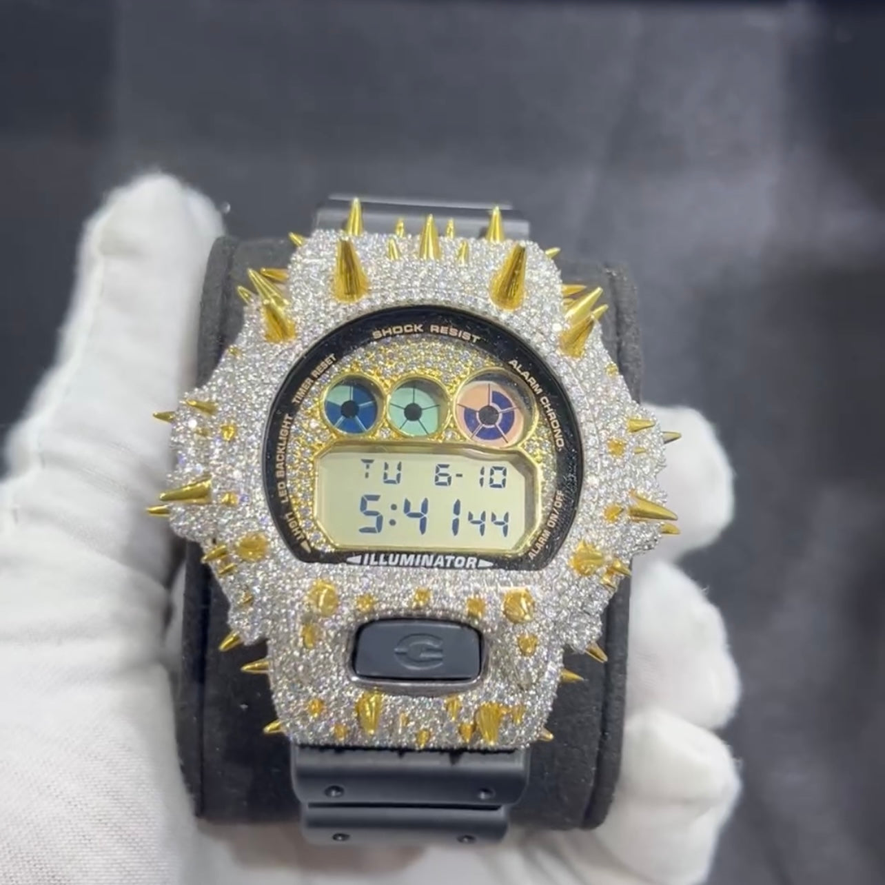 Custom Spike G Shock GA2100 Moissanite Watches Case 14K Gold