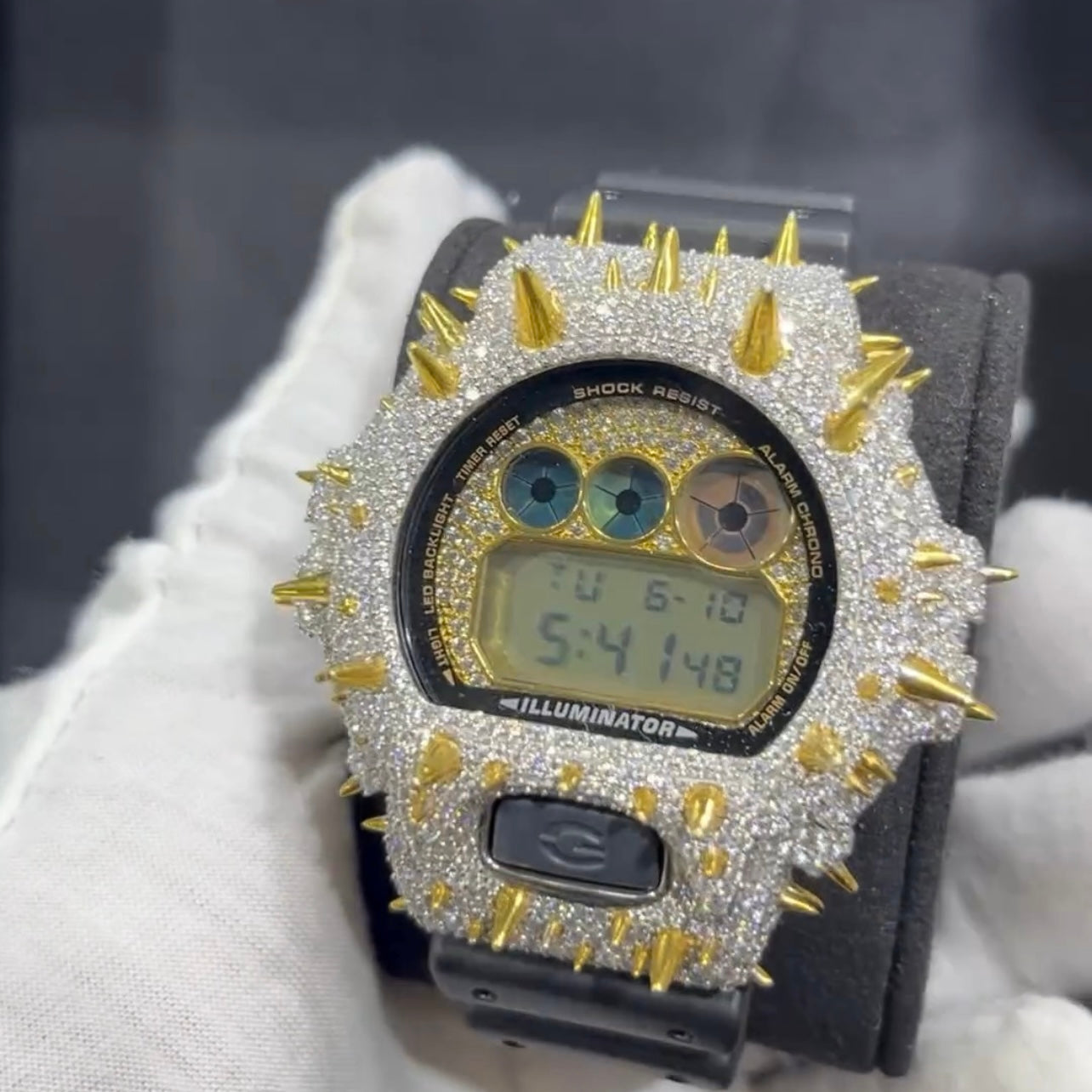 Custom Spike G Shock GA2100 Moissanite Watches Case 14K Gold