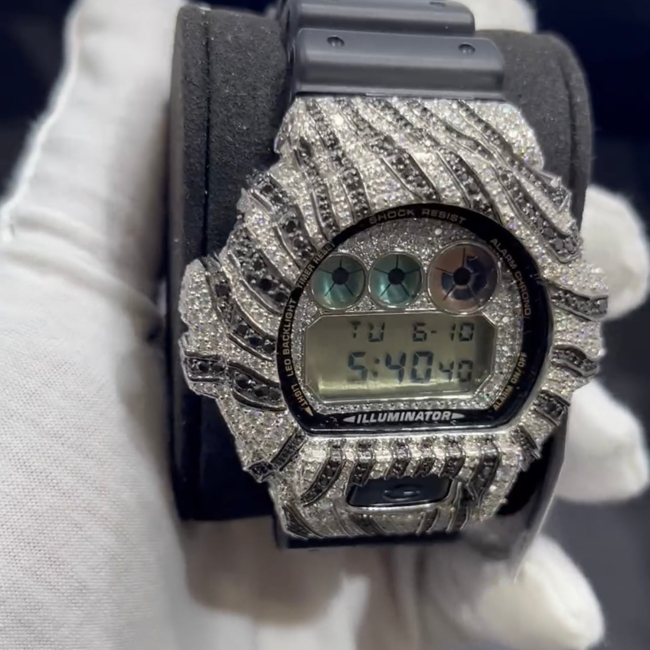 Custom Two Tone Moissanite Diamond G Shock DW6900 Watch Case 14K Gold